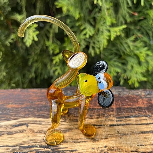 Miniatura 9 de Figura de mono de cristal amarillo Decoración de escritorio de animales en miniatura Pisapapeles de cristal soplado Exhibición única de arte de