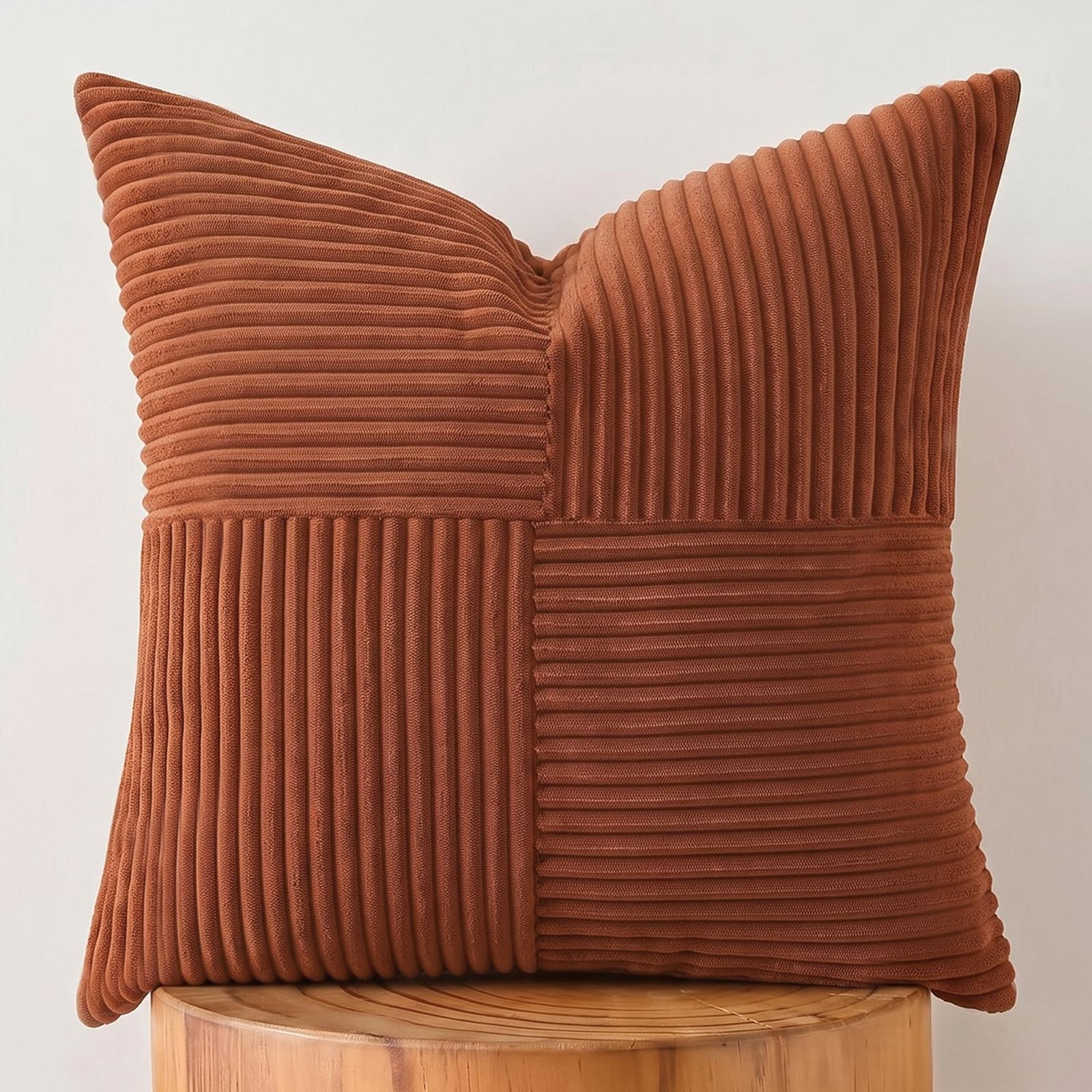 FDTERN Rust Boho Decorative Throw Pillow Covers 18x18 Inch for Living Room Couch Bed, Farmhouse Home Decor, Soft Corss Corduroy Patchwork Textured Terracotta Accent Cushion Covers 45x45 cm — image 1