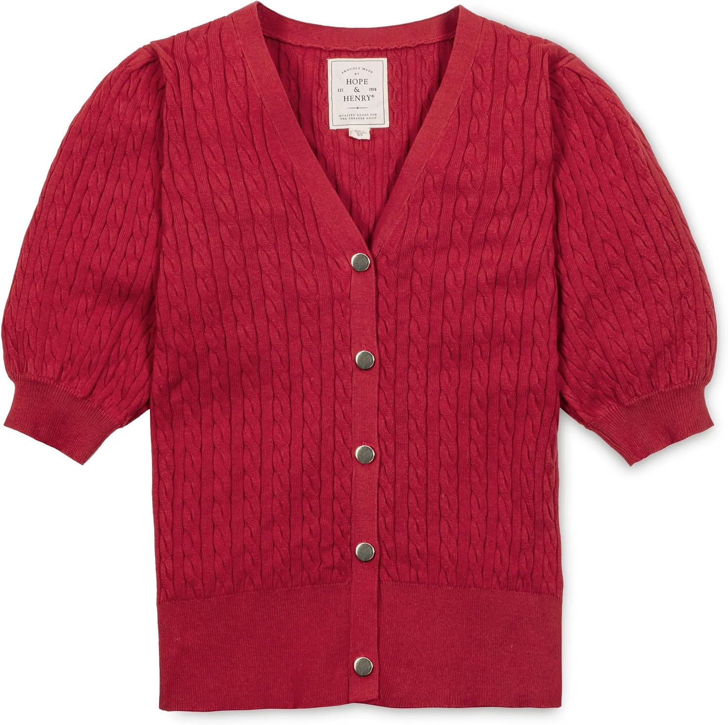 Hope & Henry Women's Short Puff Sleeve Sweater