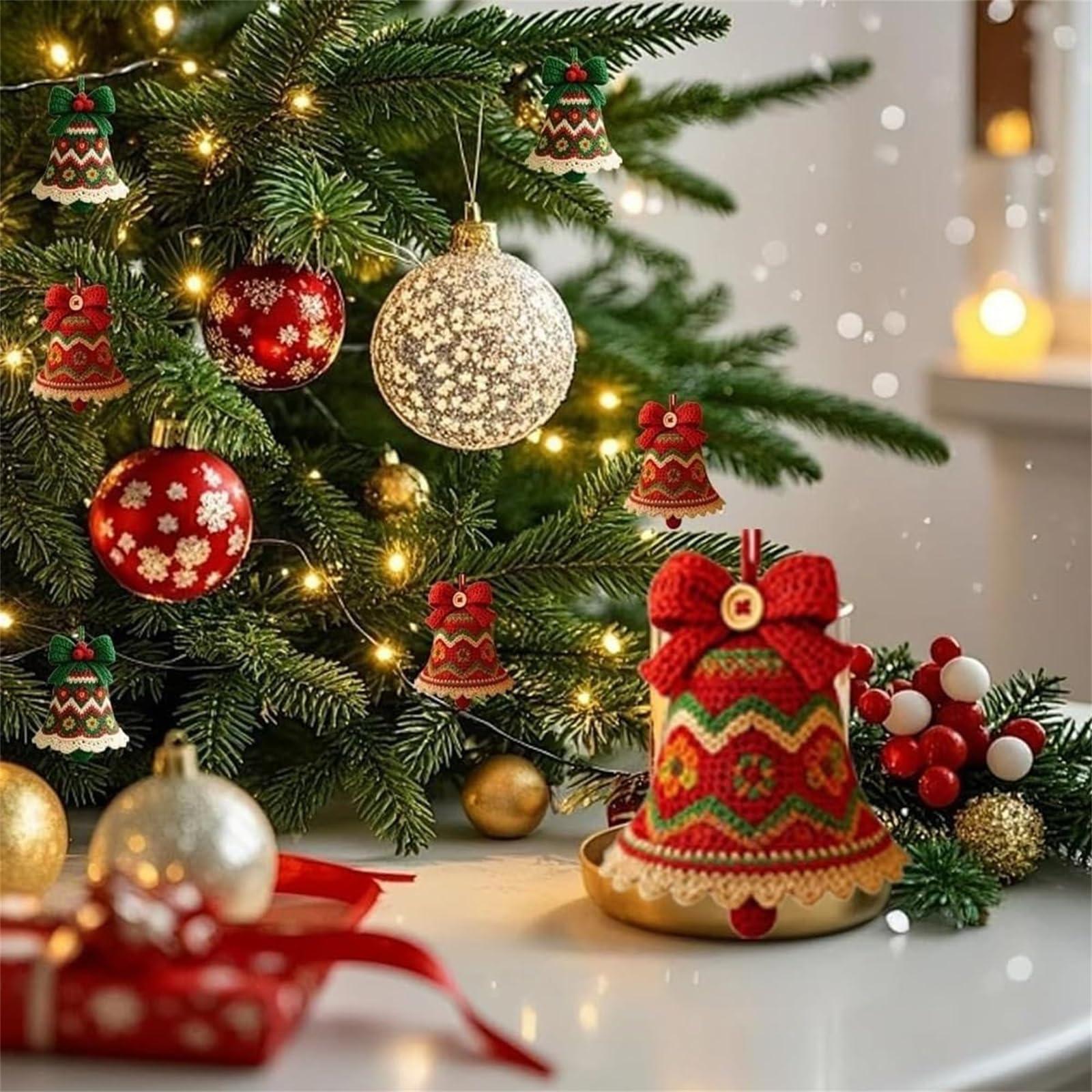 DIY Häkelset Weihnachtsglocke, komplettes Anfänger-Bastelset mit Garn und Anleitung (evtl. nicht in deutscher Sprache), für Bastelliebhaber, Weihnachtsgeschenk (5 Stück)