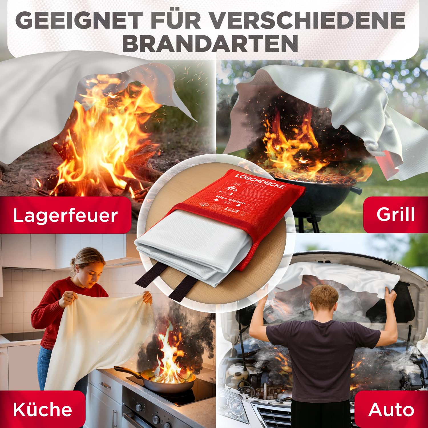 Coperta antincendio 1,6 x 1,8 m – Coperta antincendio per cucina e casa – Coperta antincendio per emergenze, coperta antincendio certificata EN – Coperta di emergenza per casa e auto