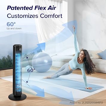 Levoit 25dB Smart Silent Tower Fan 42Inch, Powerful Cooling Fan for Bedroom | 7.9m/s Velocity, DC Motor, 90°Oscillating and 60°Up and Down, Voice Control 4 Modes 12 Speeds 12H Timer, Black Wifi