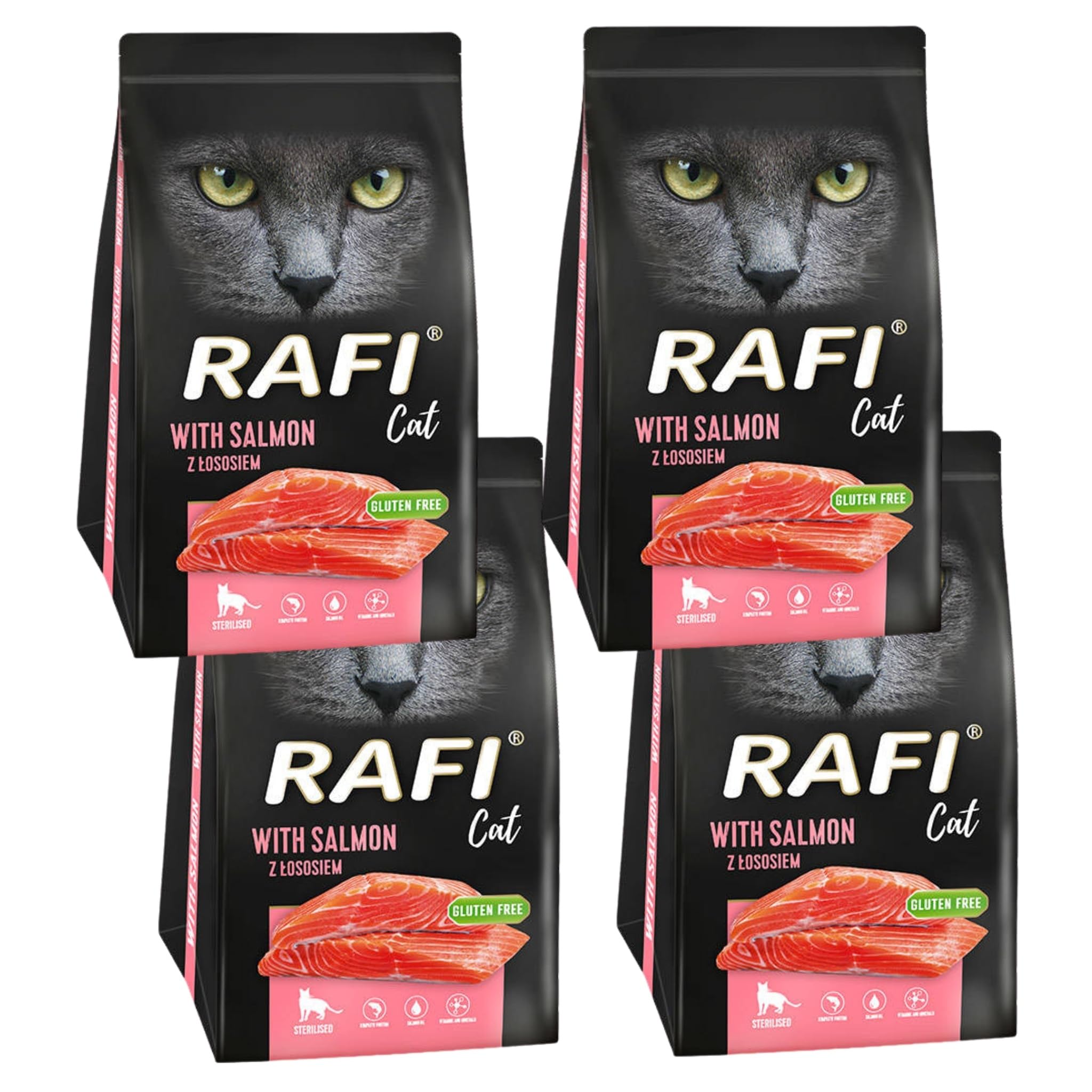 Rafi Complete Dry Cat Food for Sterilised Cats, Salmon, 4 x 1.5kg Bags