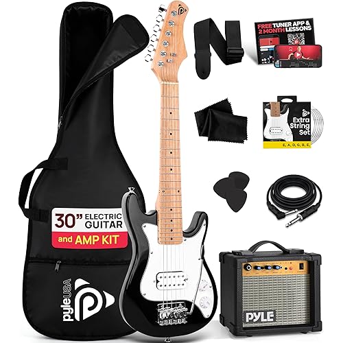 Pyle Kids Electric Guitar Starter Kit with Amplifier, 30” Mini Instrument w/ 10W Amp & Complete Accessories, PEGKT30