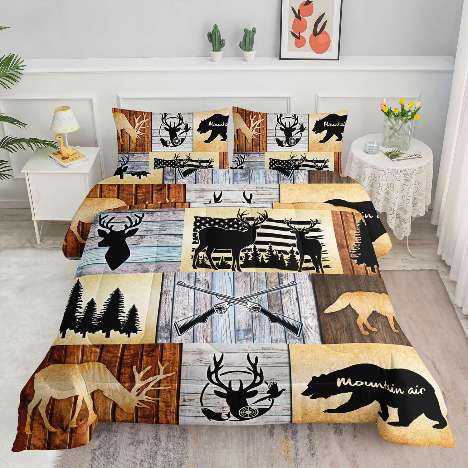 Datura home Kids Comforter Set Elk Printed Pattern Bedding Set with 1 Comforter and 2 Pillowcases for Girls Boys Bedroom All Season(Elk1 Twin)