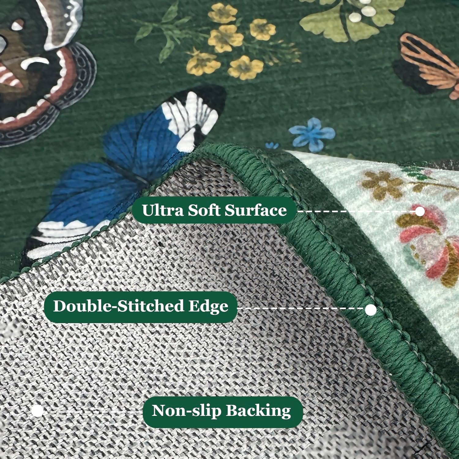 Insect Floral Print 5x7 Area Rug Green, Washable Boho Carpet for Living Room Bedroom, Soft Low Pile Non Slip Rug, Stain Resistant Throw Carpet for Nursery, Dining Room, Kids Room Home Decor - Image 4