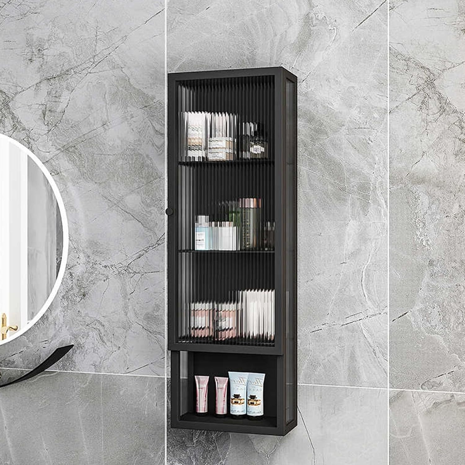 Cosmetic storage cabinet wall cabinet kitchen wall cabinet glass bathroom cabinet toilet stainless steel wall cabinet,metal wall cabinet with glass doors,metal office wall cabinet(A left,30*15*90cm/11