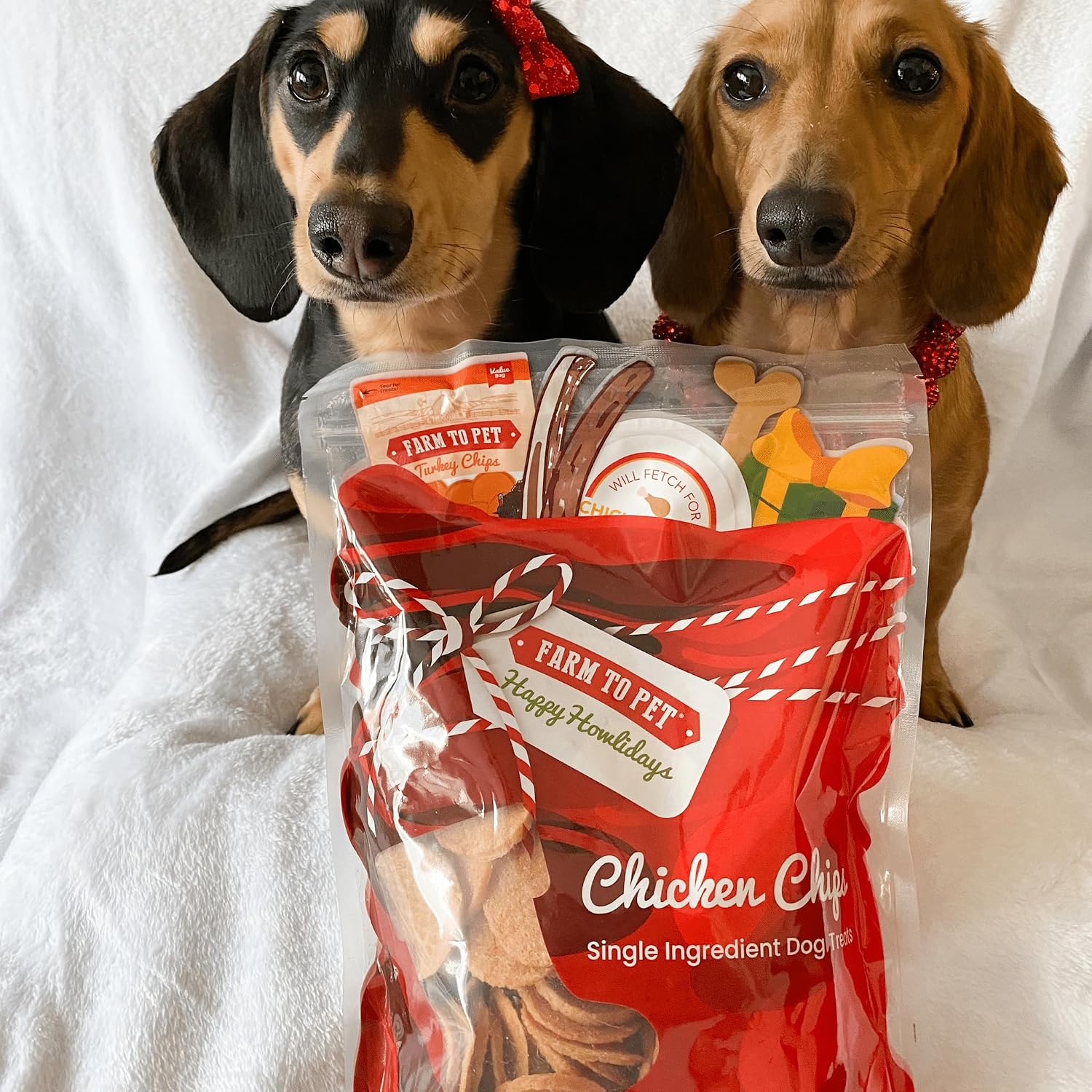 Farm To Pet - Santa Paws' Chicken Chips Gift Sack - Holiday Dog Treats, Christmas Pet Stocking Stuffers, 12oz, Lean, All Natural, Single Ingredient, Healthy Dog Treats for Small, Medium, Large Breeds