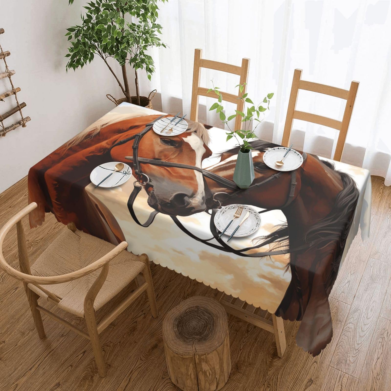 Fodpand Black Couple Horse Tablecloths For Rectangle Tables 72 X 54 Inches - Reusable And Washable Table Clothes Decorative Table Cover For Dining Tables, Buffet Parties, Wrinkle Resistant
