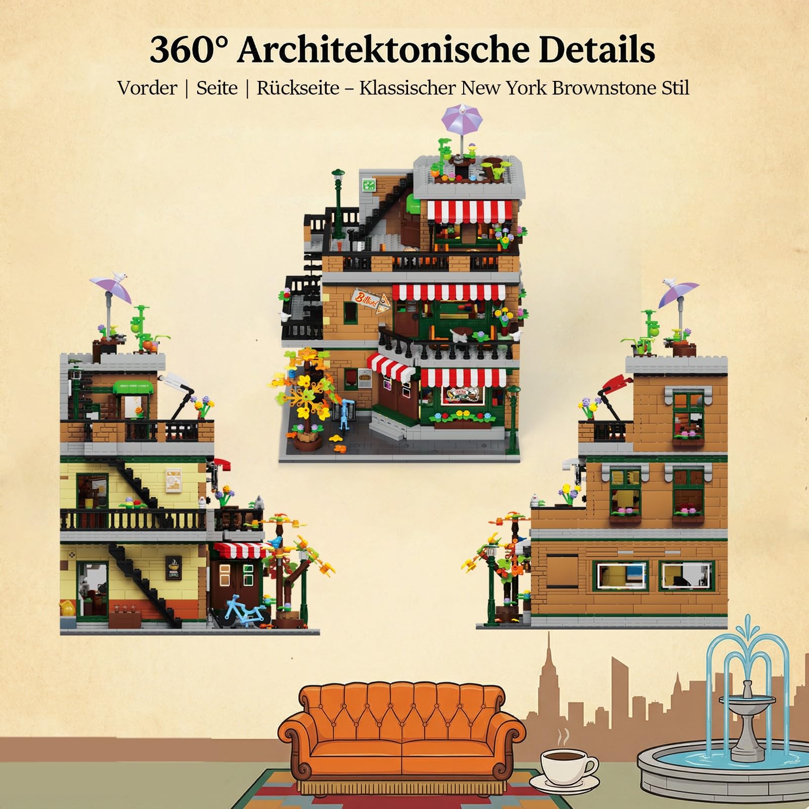 Friends Coffee Shop Klemmbausteine - 3570 Teile City Central Cafe Haus Modular Building, Dreistöckiges Architektur Bauset für Erwachsene Kompatibel mit Barweer BWR102