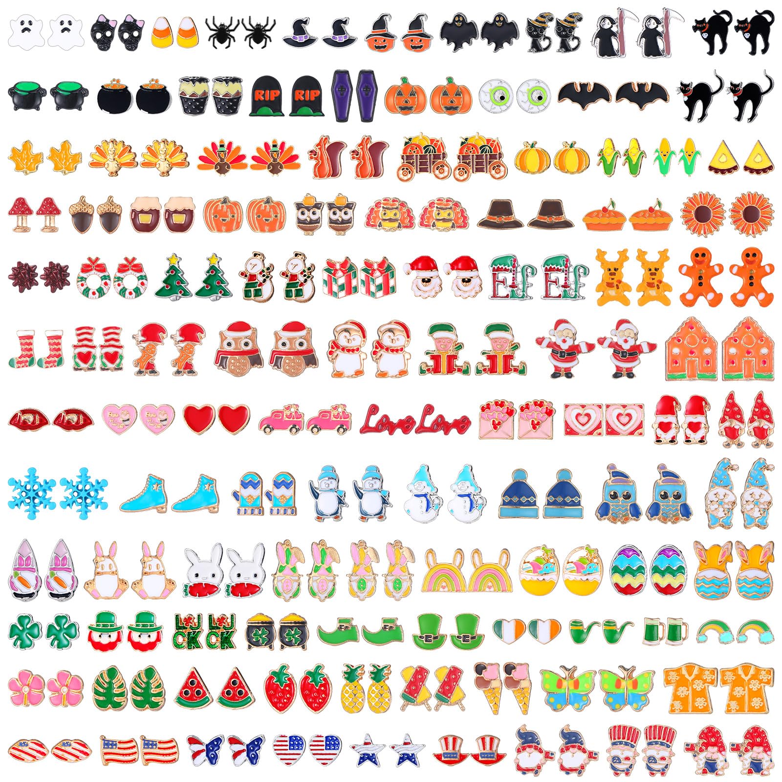 Ferreve108 Pairs Holiday Earrings for Women Holiday Earrings Variety Pack Easter 4th of July Summer Gifts Party Favors