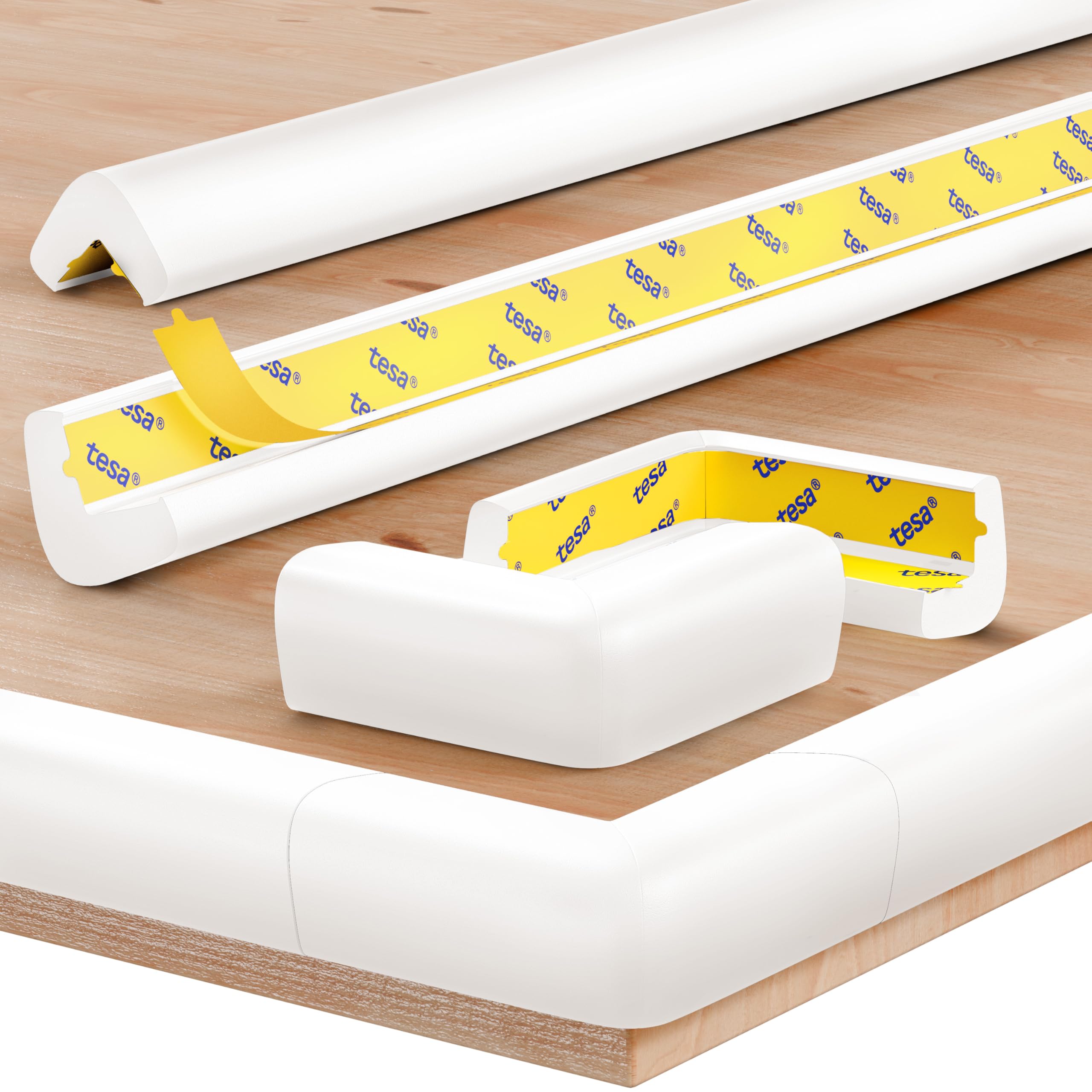 MUTKIND Kantenschutz Baby (6,6 Meter mit Kleber von TESA) | Extra starker Halt - Eckenschutz Kantenschutz Selbstklebend mit vorinstalliertem Klebetape - inkl. 10x Eckenschutz Baby - Weiß