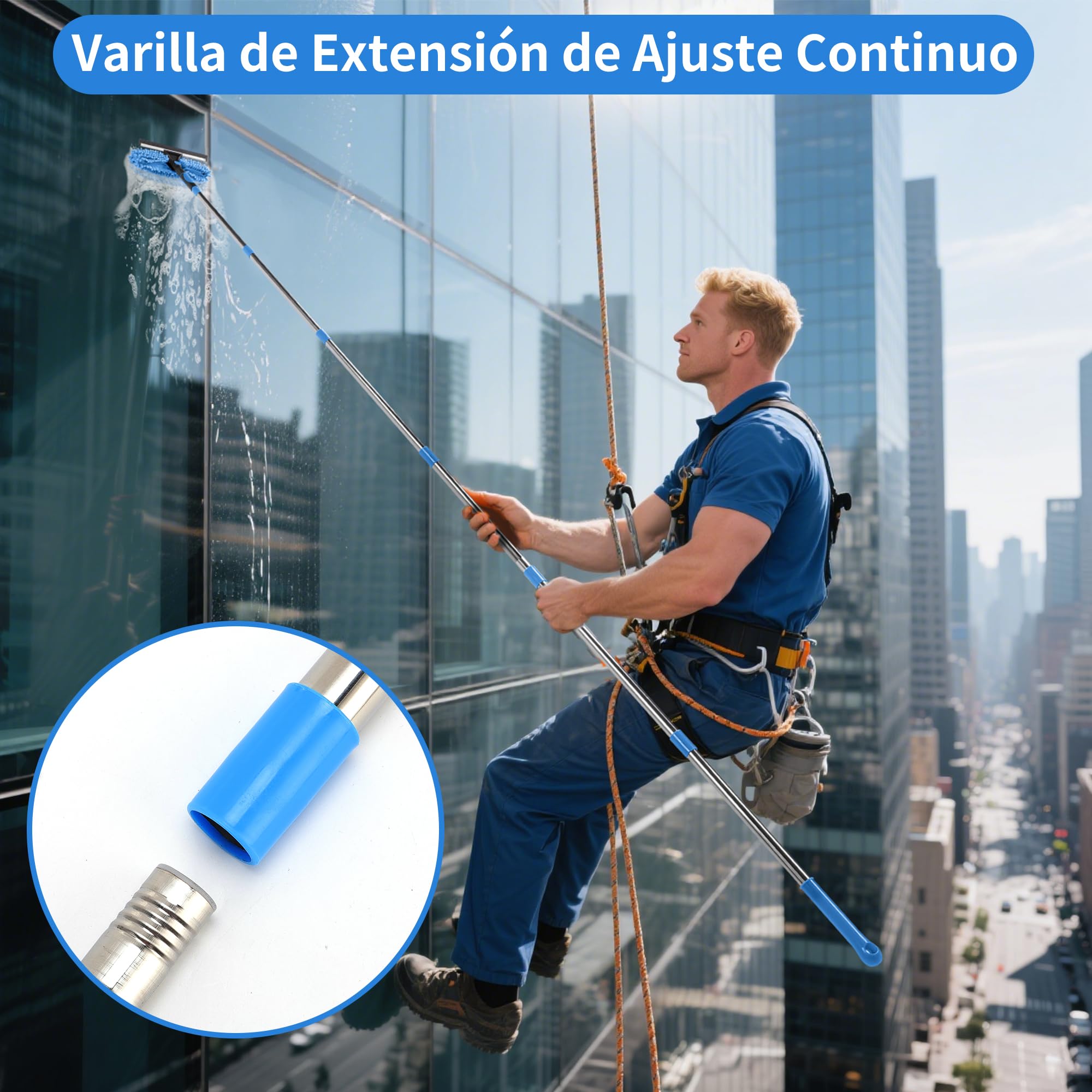 2 en 1 Limpiador Ventanas con Liquidación Ventana Alta Eficiencia Largo para Uso Comercial para el Uso del Hogar (Azul)