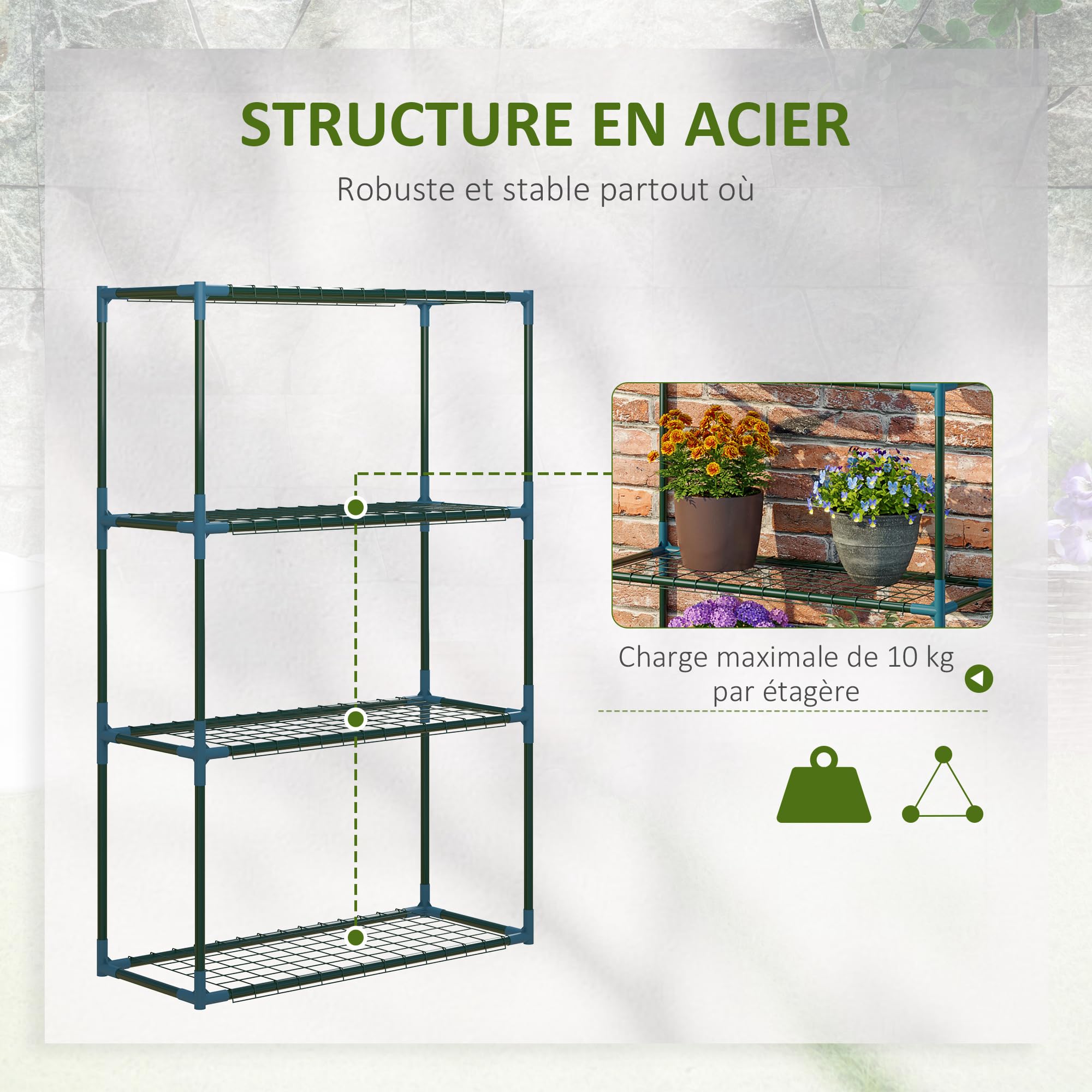 Outsunny Lot de 2 Étagères à Fleurs en acier 4 Niveaux Intérieur et Extérieur, support de plantes étagère à plantes pour Jardin, Balcon, Salon, 70 x 27 x 110 cm, vert