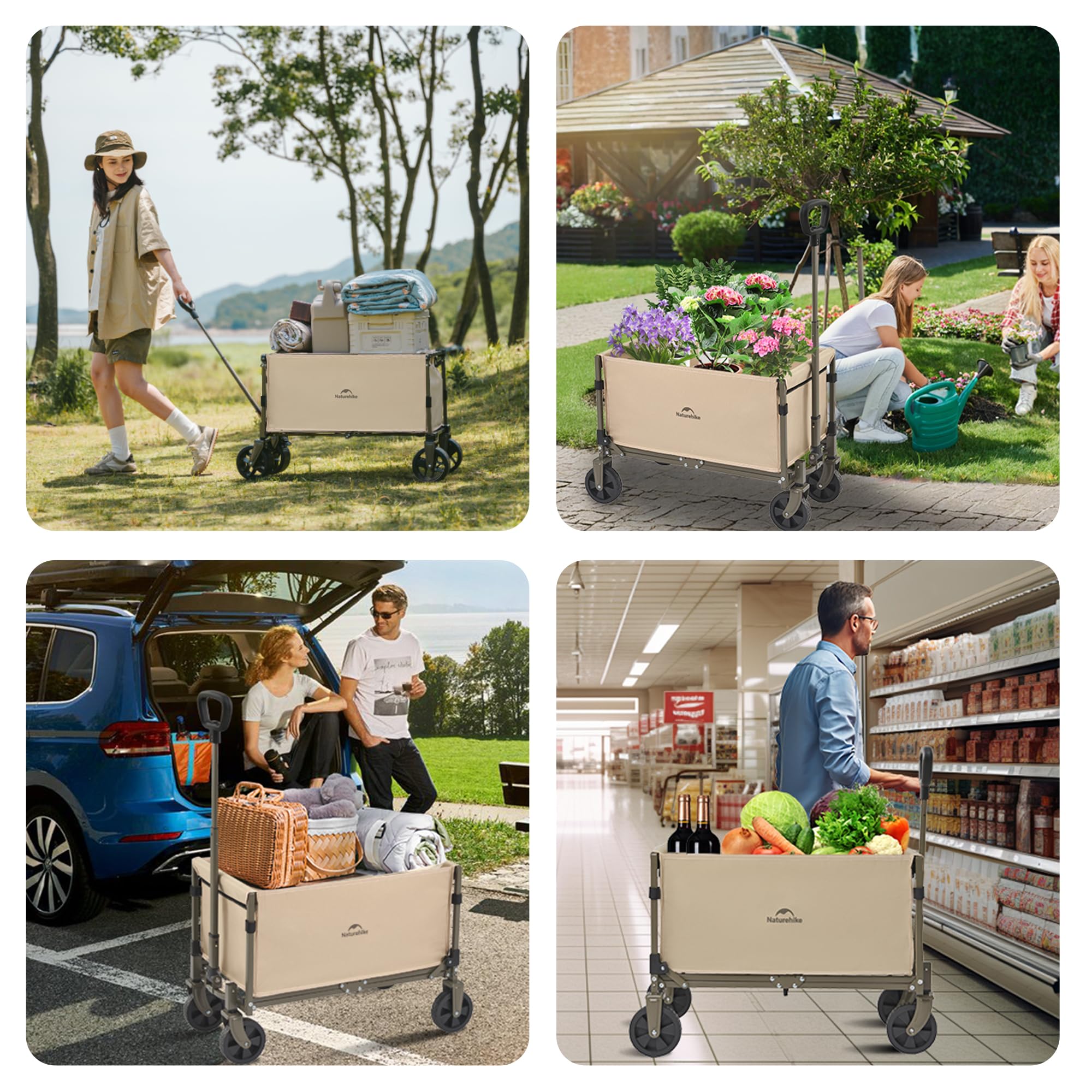 Naturehike Chariot à Main Pliable Charge maximale 120 kg Très Grande capacité en Plein air Pliable avec Chariot réglable pour Le Camping, Le Shopping, la Plage