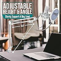 Vista 5 de Pyle Kit de transmisión de micrófono de escritorio con micrófono de estudio USB, soporte de brazo de condensador cardioide, filtro pop