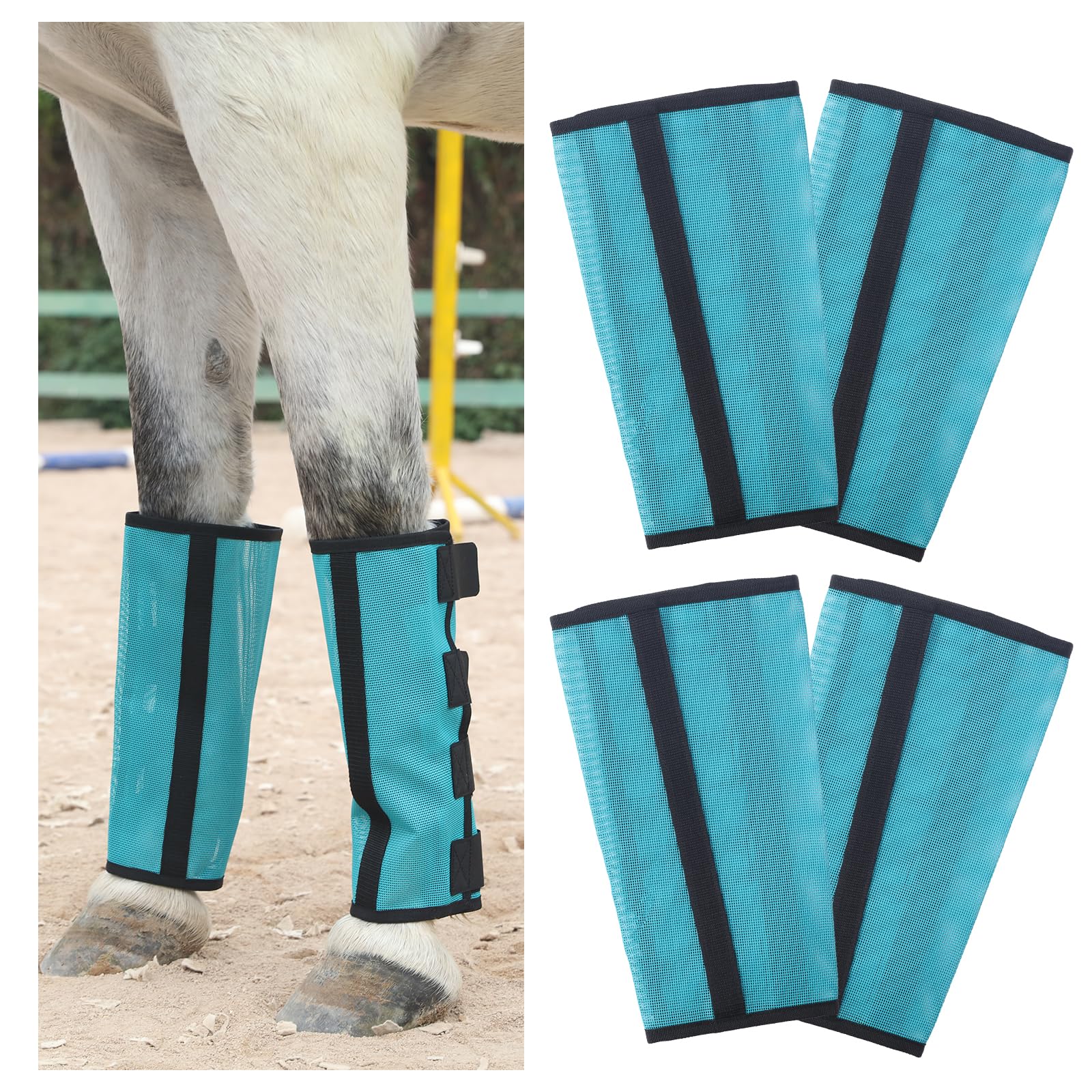 Gallopoff Horse Fly Boots Set of 4 - Non-Slip Leg Guards Extra Tough Mesh Ventilated, Adjustable Horse Fly Leggings Reduce Stomping & Hoof Stress &