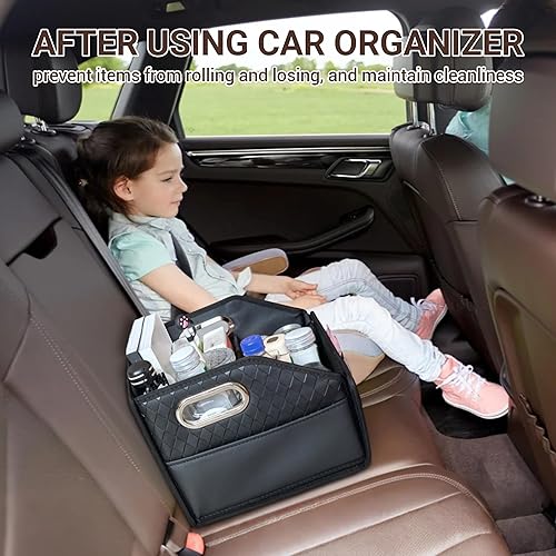 Miniatura 2 de Organizador de asiento de automóvil, organizador de asiento delantero de cuero con patrón de moda con 6 almacenamiento 3 asas de transporte para