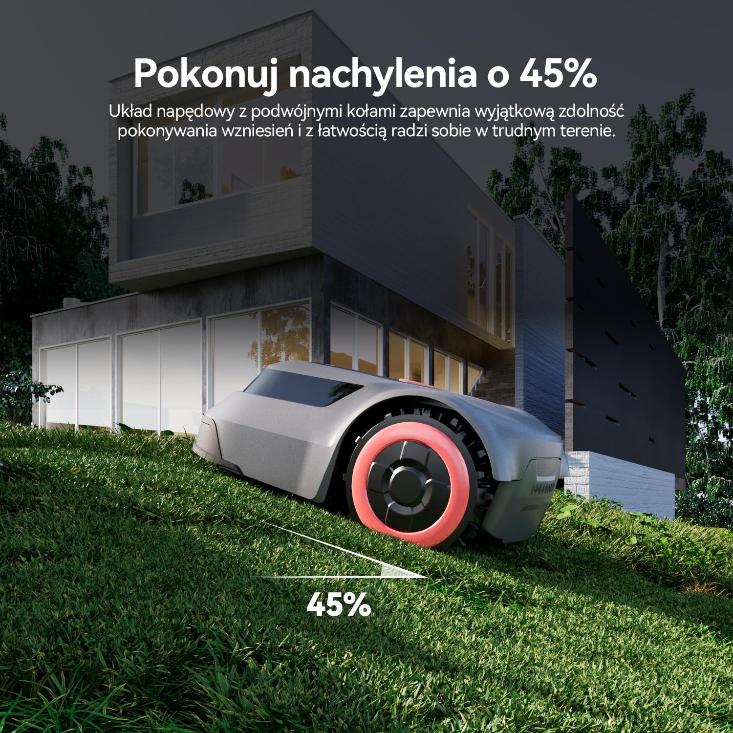 Redkey MGC500 robot kosiarka samochodowa, wykrywanie pęknięć kabla, maksymalny kąt wznoszenia 24°, automatyczna taca z ostrzami podnoszącymi, sterowanie za pomocą aplikacji, do przestrzeni podwórka do