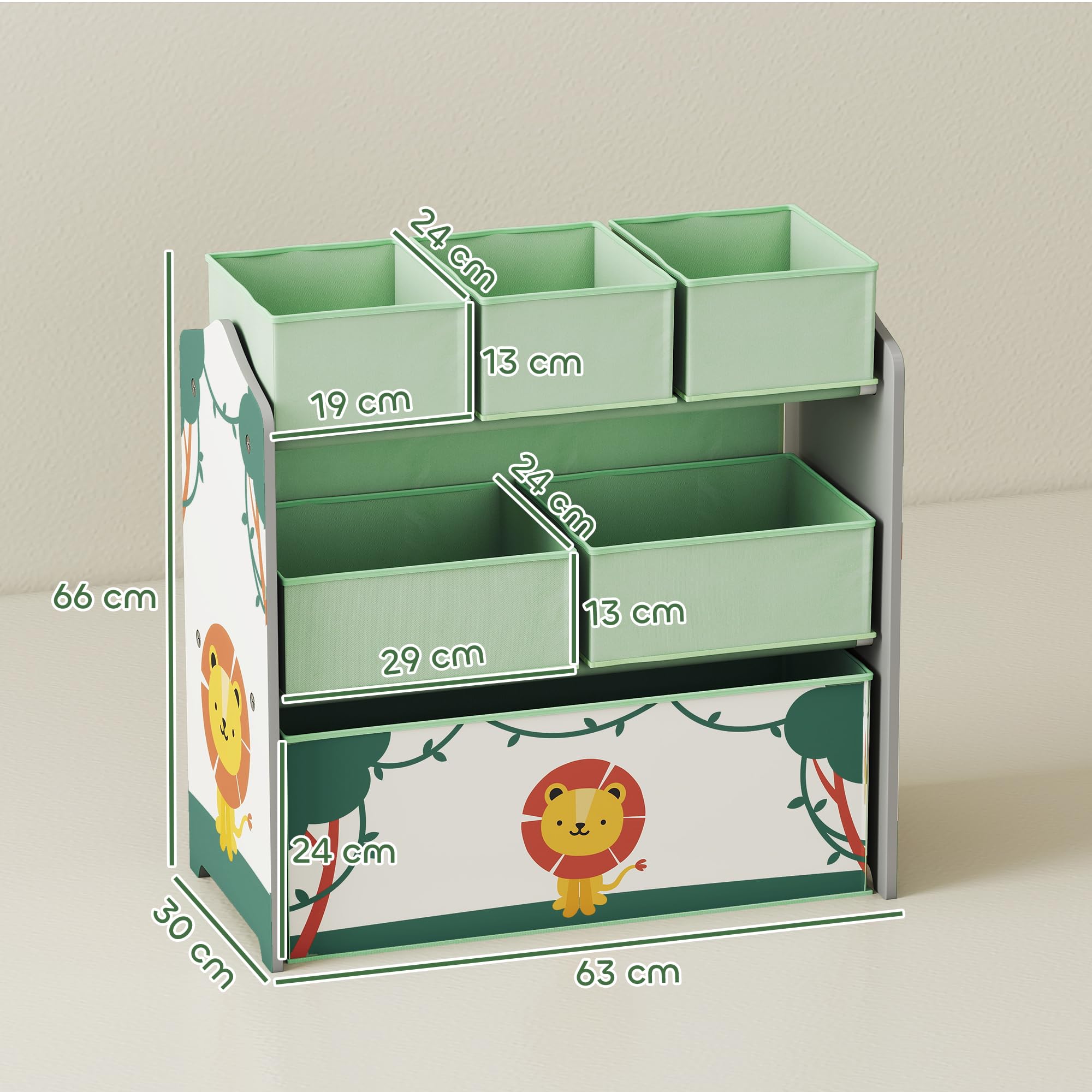 AIYAPLAY Mobile portaoggetti per bambini a 3 livelli, scaffale portaoggetti per giocattoli per bambini con 6 scatole in tessuto rimovibili, per cameretta dei bambini, sala giochi, asilo nido, verde