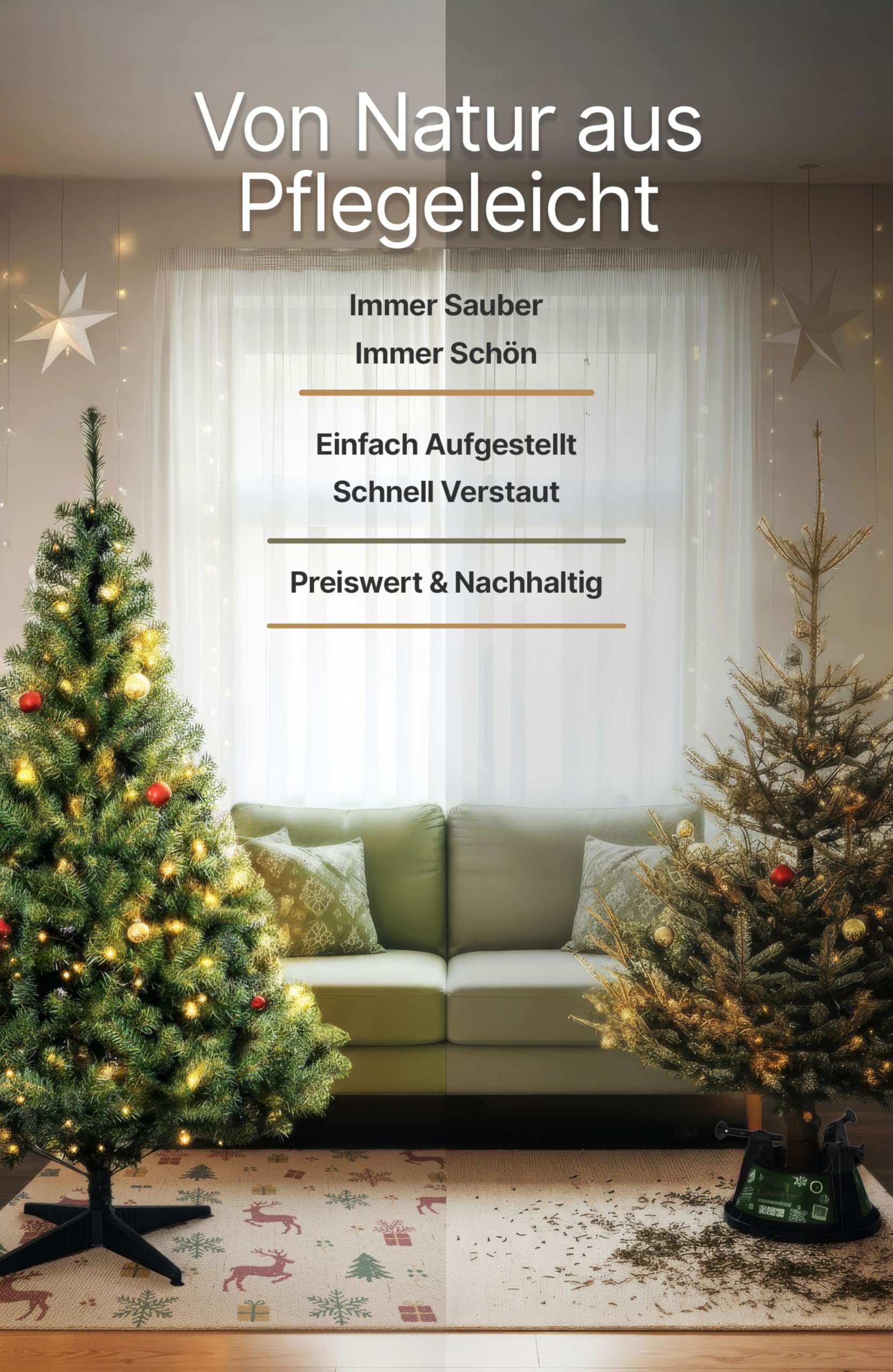 150 cm Künstlicher Weihnachtsbaum aus 100% PVC – Dicht & Formstabil mit 600 Zweigen (Ø 90 cm), Schnellaufbau-System, Schwer Entflammbar