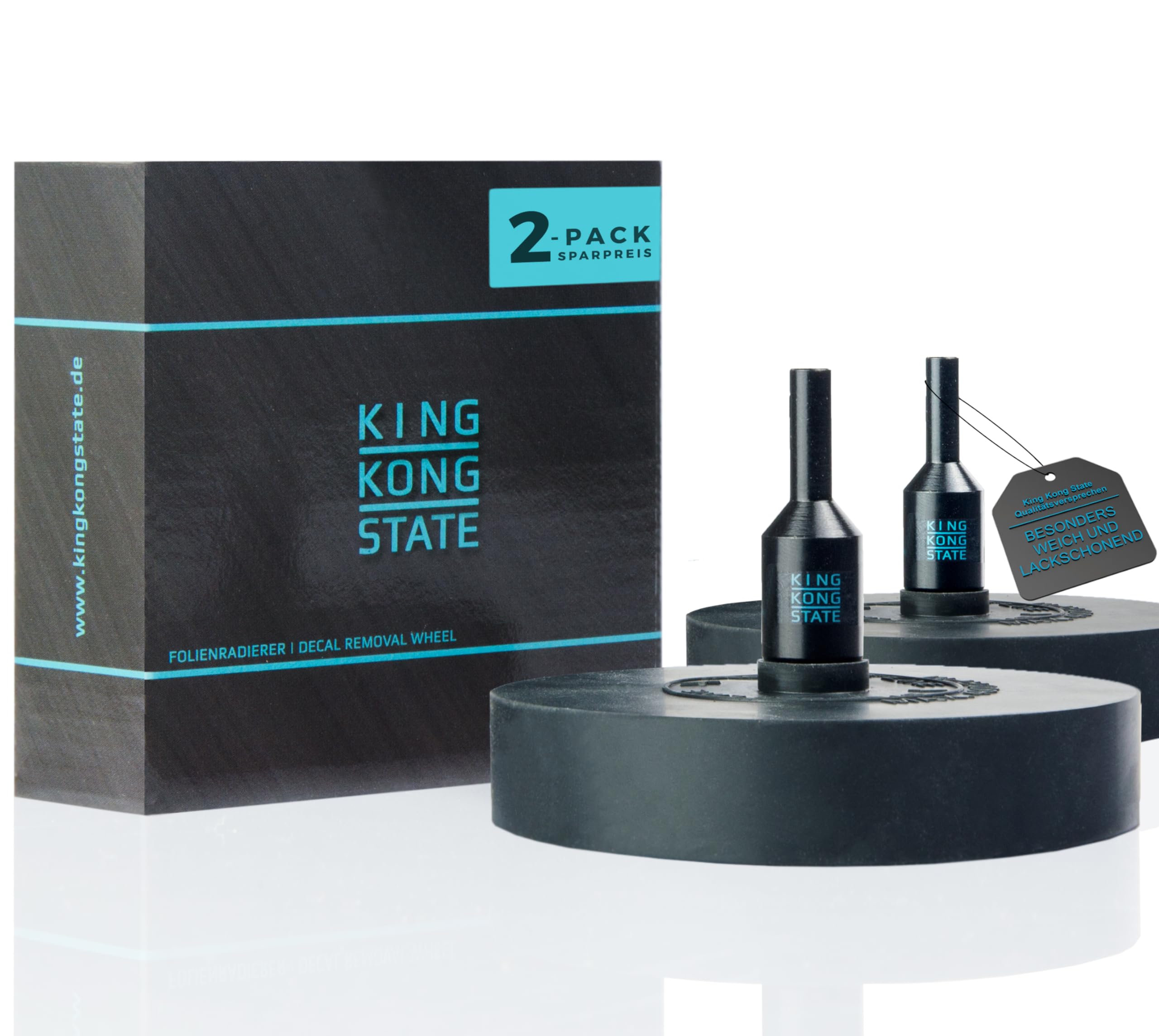 King Kong State Confezione da 2 gomme per la rimozione di pellicole e adesivi su auto e moto – gomma nera per trapani a batteria