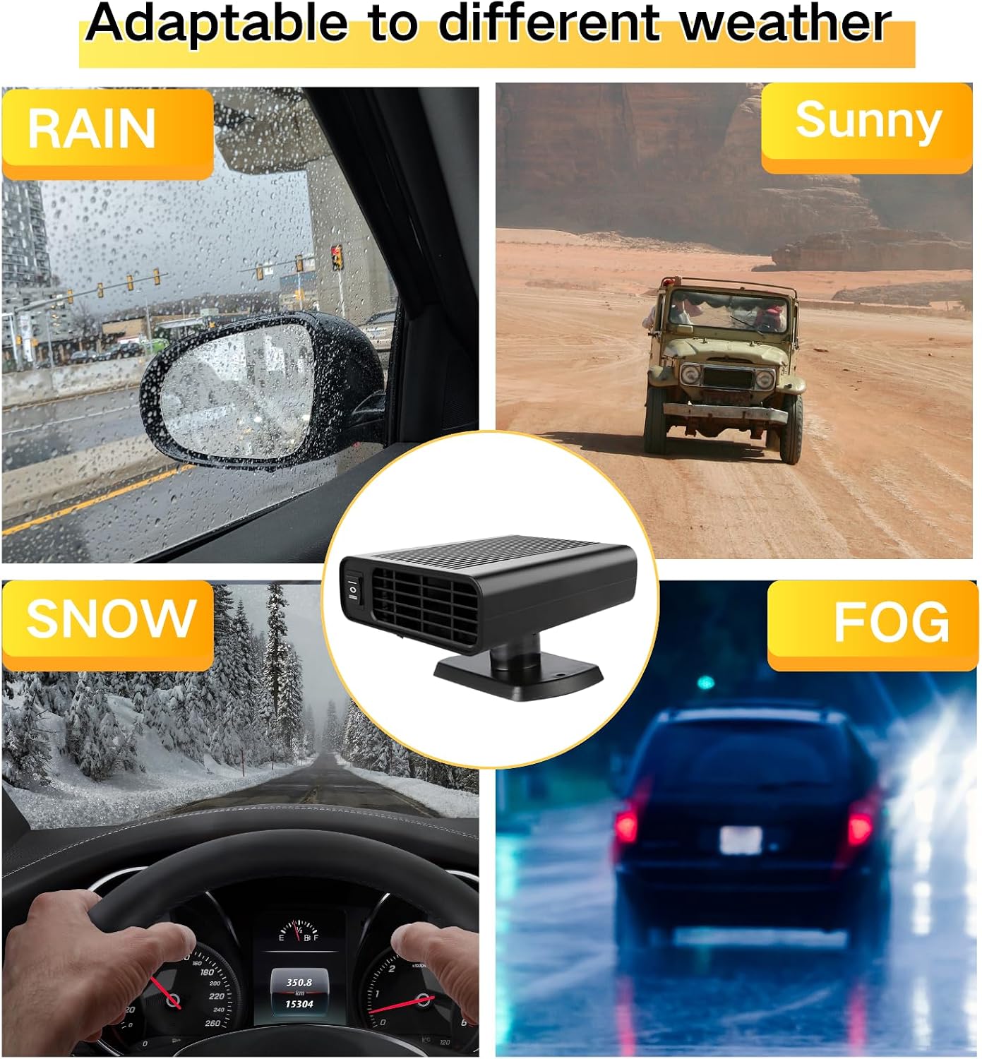 Car Heater - 12V Portable Car Heaters for Vehicle Plug in Cigarette Lighter 150W, 2 in 1 Fast Heating Defrost Defogger, 360 °Rotatable Windscreen Defogger Defroster for Trucks, SUV, Cars Windshield