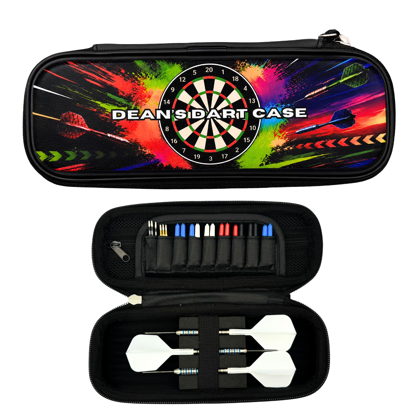 GiftWorldSolutions Darts Gift, Personalised Dart Case – Custom Dart Storage Case Holds 1 Set of Darts – Dart Accessory Wallet with Mesh Pockets for Flights & Stems