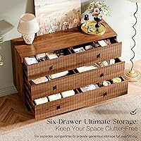 Vista 3 de Cómoda moderna de 6 cajones, cajones profundos, organizador de ropa, gabinete de almacenamiento grande para sala de estar, dormitorio, pasillo