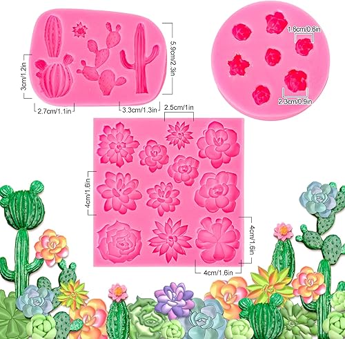 Miniatura 2 de Whaline Moldes de silicona 3D para fondant suculentas, cactus, hojas suculentas, moldes de resina, moldes de cultivo de plantas, cupcakes, galletas,