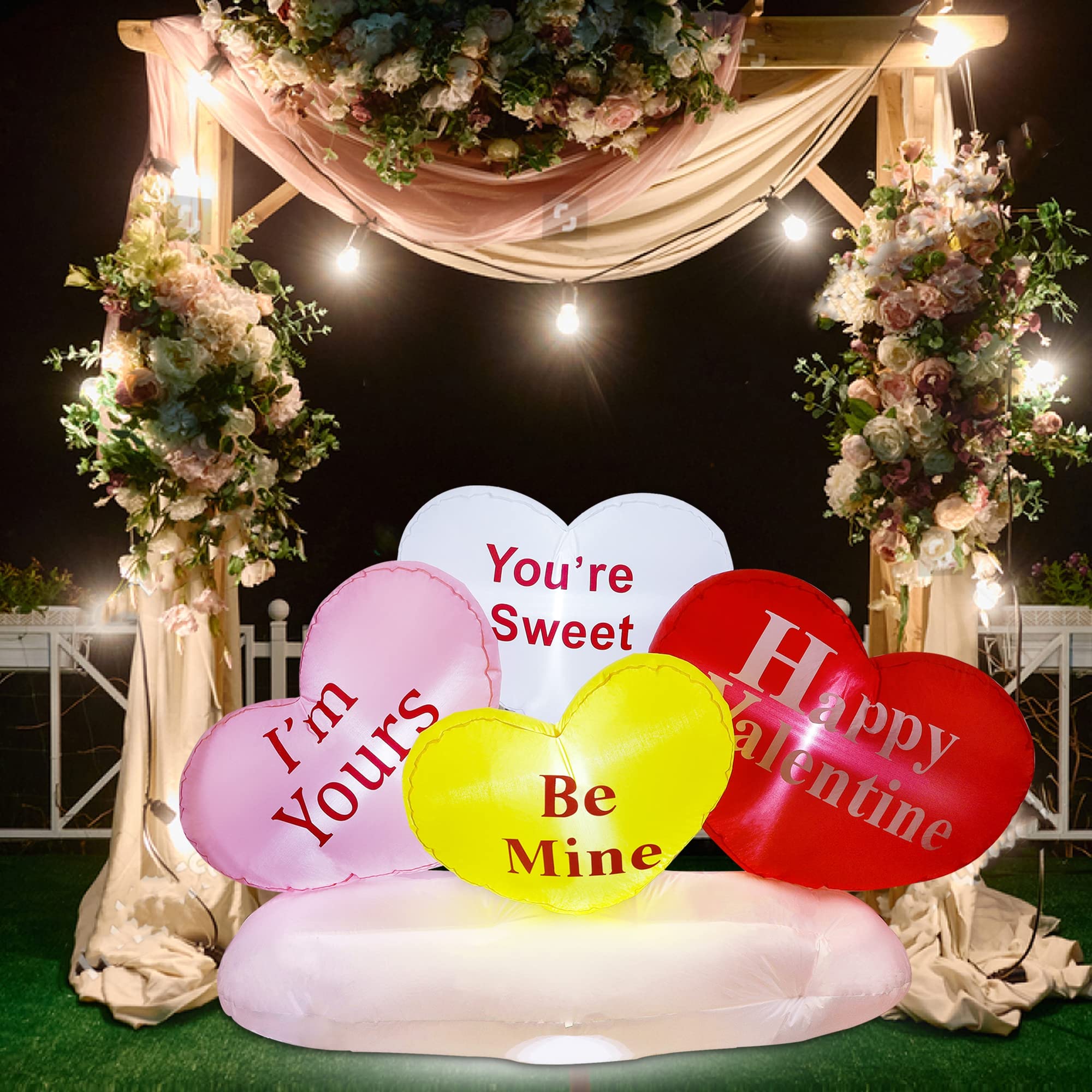 yofit 6 FT Long Valentine's Day Inflatable Hearts, LED Lights Hearts