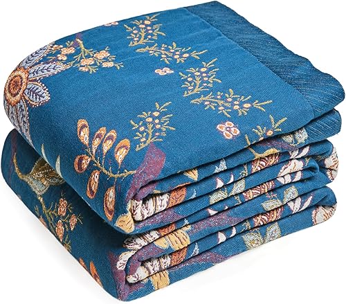 Miniatura 22 de Manta de arrullo Boho - 50"x60" 100% algodón ultra suave y ligera, manta de otoño de 4 capas transpirable, mantas de muselina para cama y sofá,