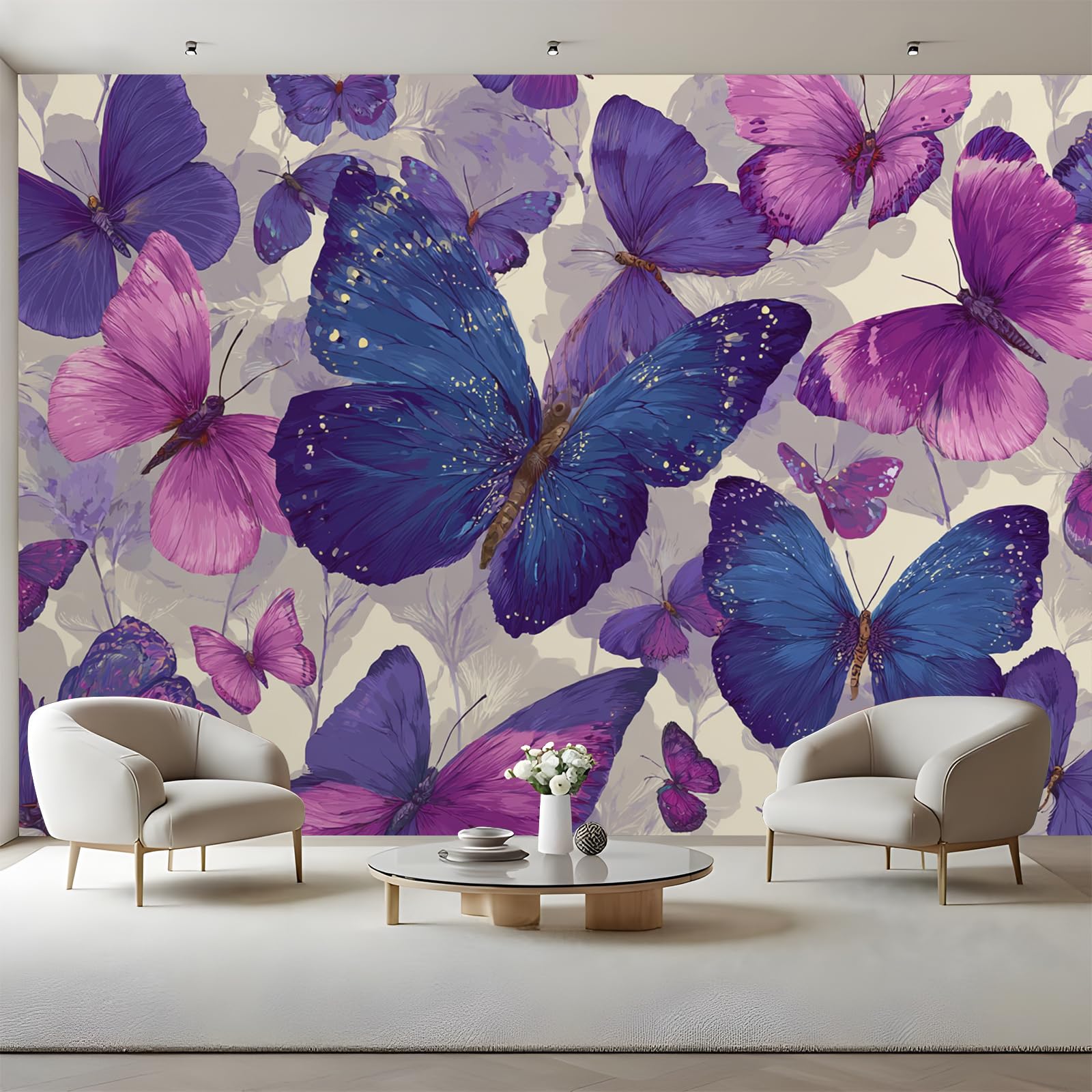 Papier peint papillon violet pour chambre bébé de 400x280 cm