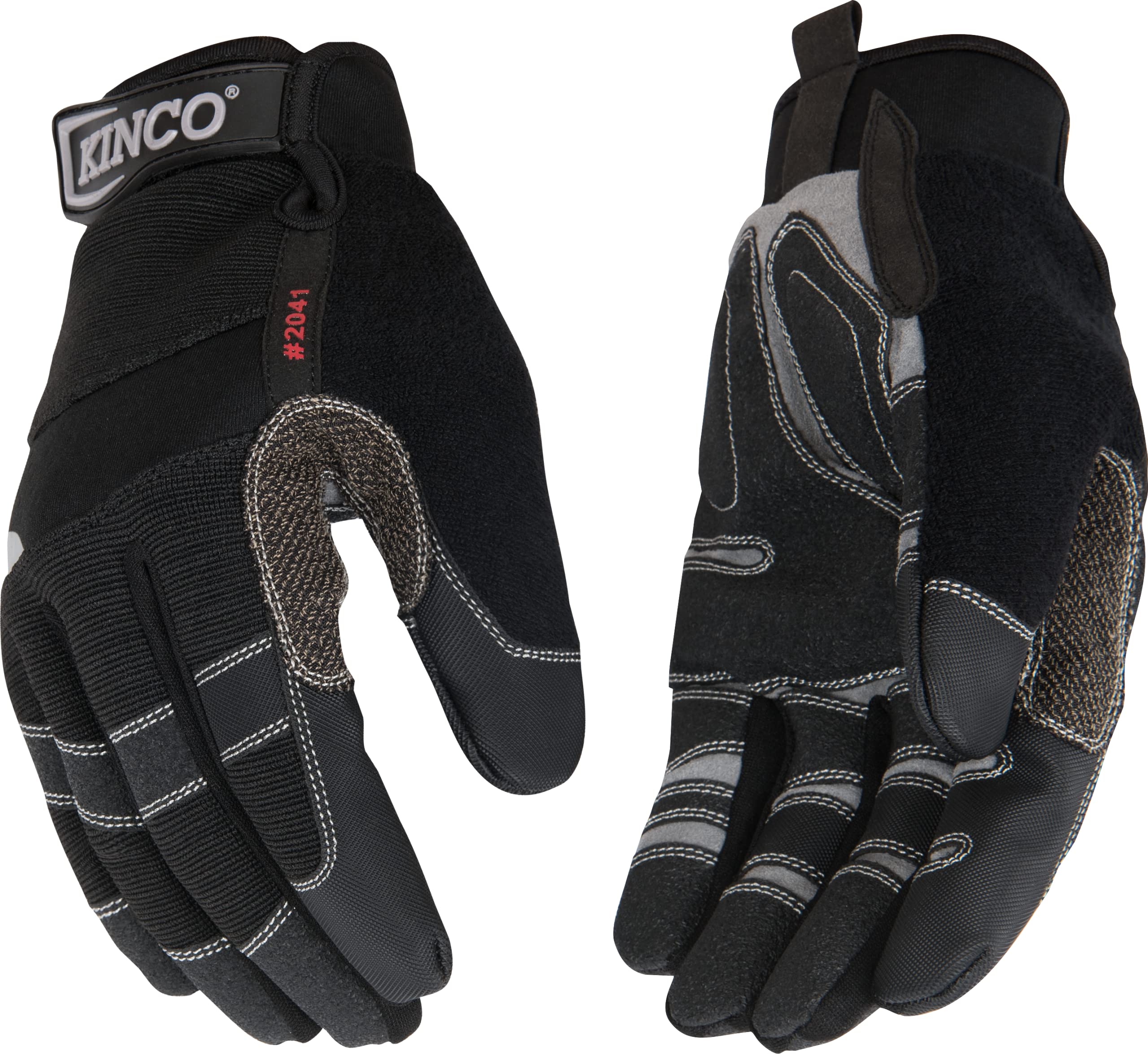 Kinco 2041-S, General Synthetic Gloves with Pull-Strap - Form Fitting, Shock Absorbing, Durable, Abrasion Resistant, Breathable, Adjustable Wrist - Construction, All-Purpose, Motorcycling - Small