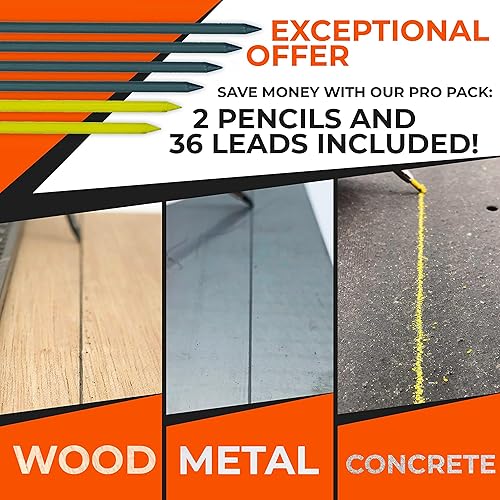 Miniatura 6 de THORVALD Juego de 2 lápices de carpintero para construcción - Incluye 38 minas + sacapuntas + agarre para dedos - Lápices mecánicos sólidos