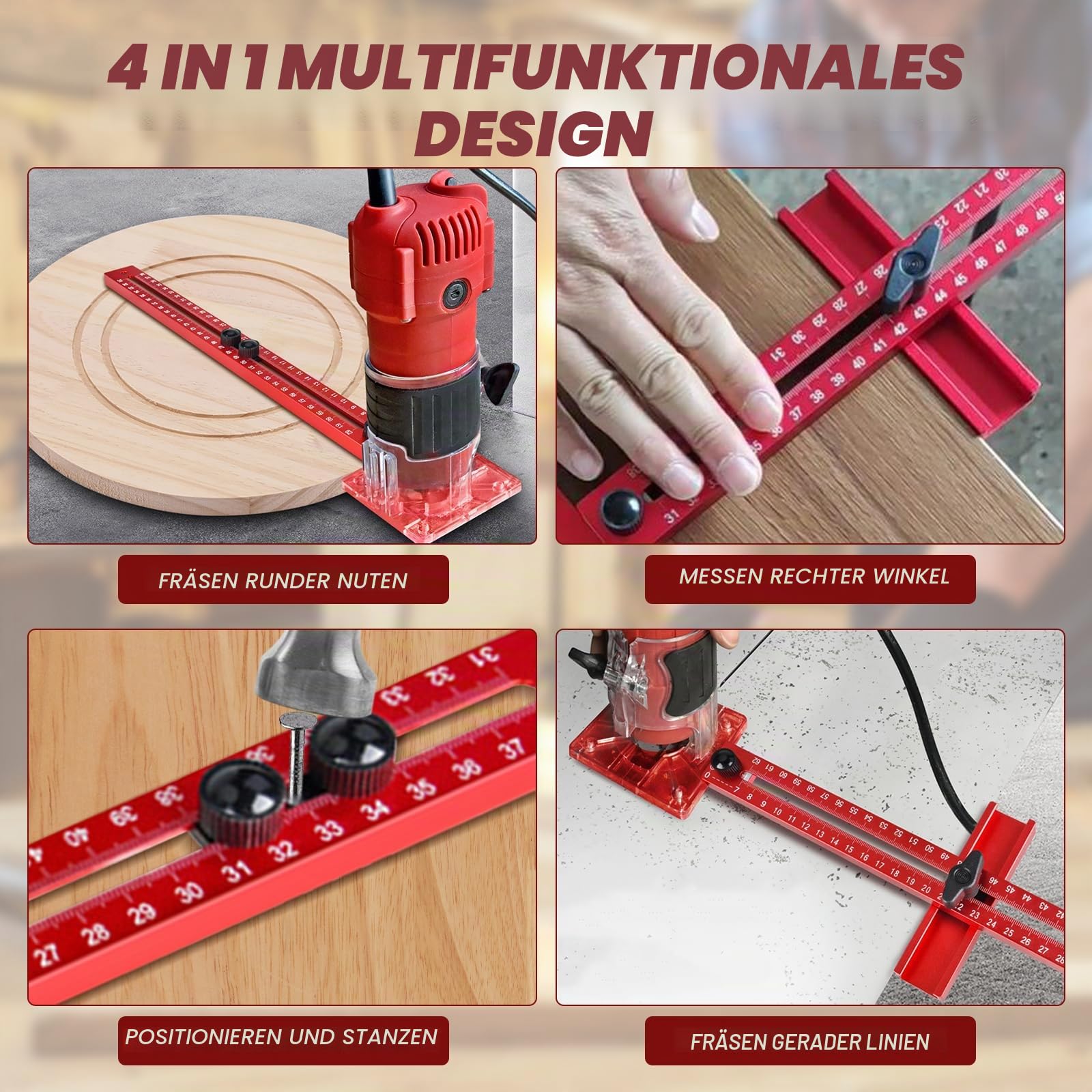 4 in 1 Router Fräsen Nut Halterung, Einstellbare Schrankschablone Werkzeug Aluminiumlegierung Router Fräswerkzeug Schrank Hardware Jig Router Tisch Einsatzplatte für Holzbearbeitung