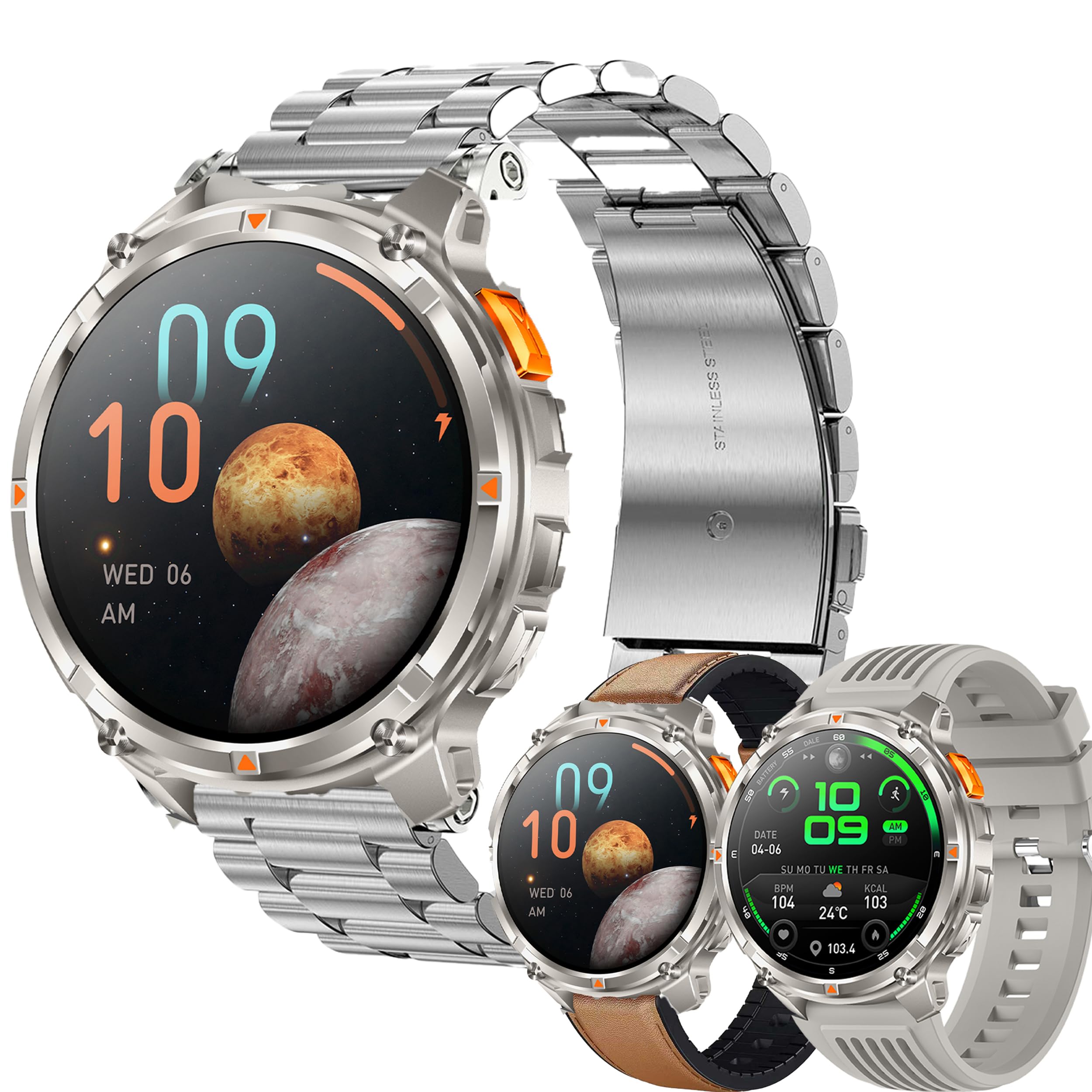 Reloj Inteligente Hombre con Llamadas, 1,7 Pulgada Smartwatc Hombre Deportivo con Podometro Pulsometro SpO2 Sueño Presion Arterial Actividad IP68 Reloj Digital para iOS Android (Plateado)