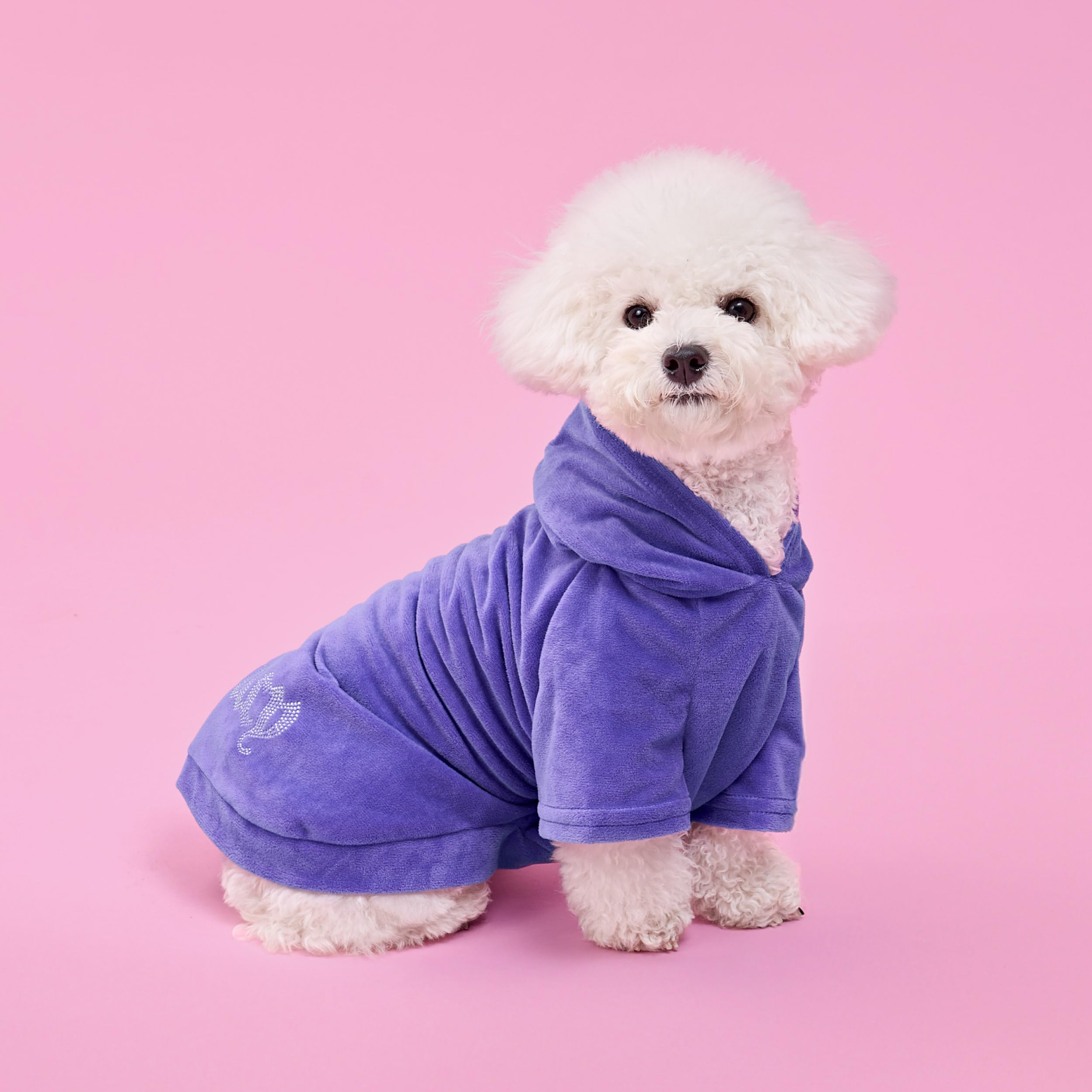 Juicy Couture Bling Velour Pet Hoodie - Royal Purple - XS/S (2-7 lbs.) - Pet Hoodies for Small Dogs or Cats