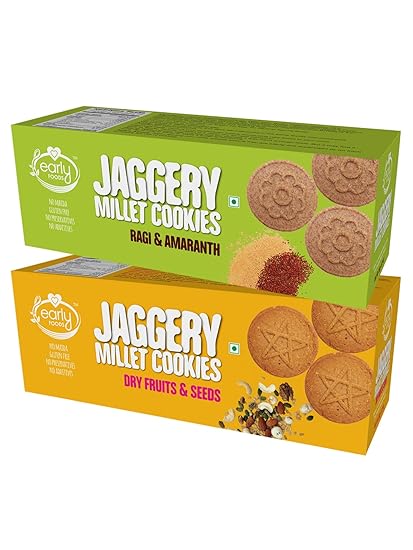 Early Foods - Biscuits Combo Pack - Organic Dry Fruit & Ragi Amaranth Jaggery Cookies X 2 | Millet Cookies| Sugar Free Biscuits |Gluten Free Biscuits for Kids & Adults