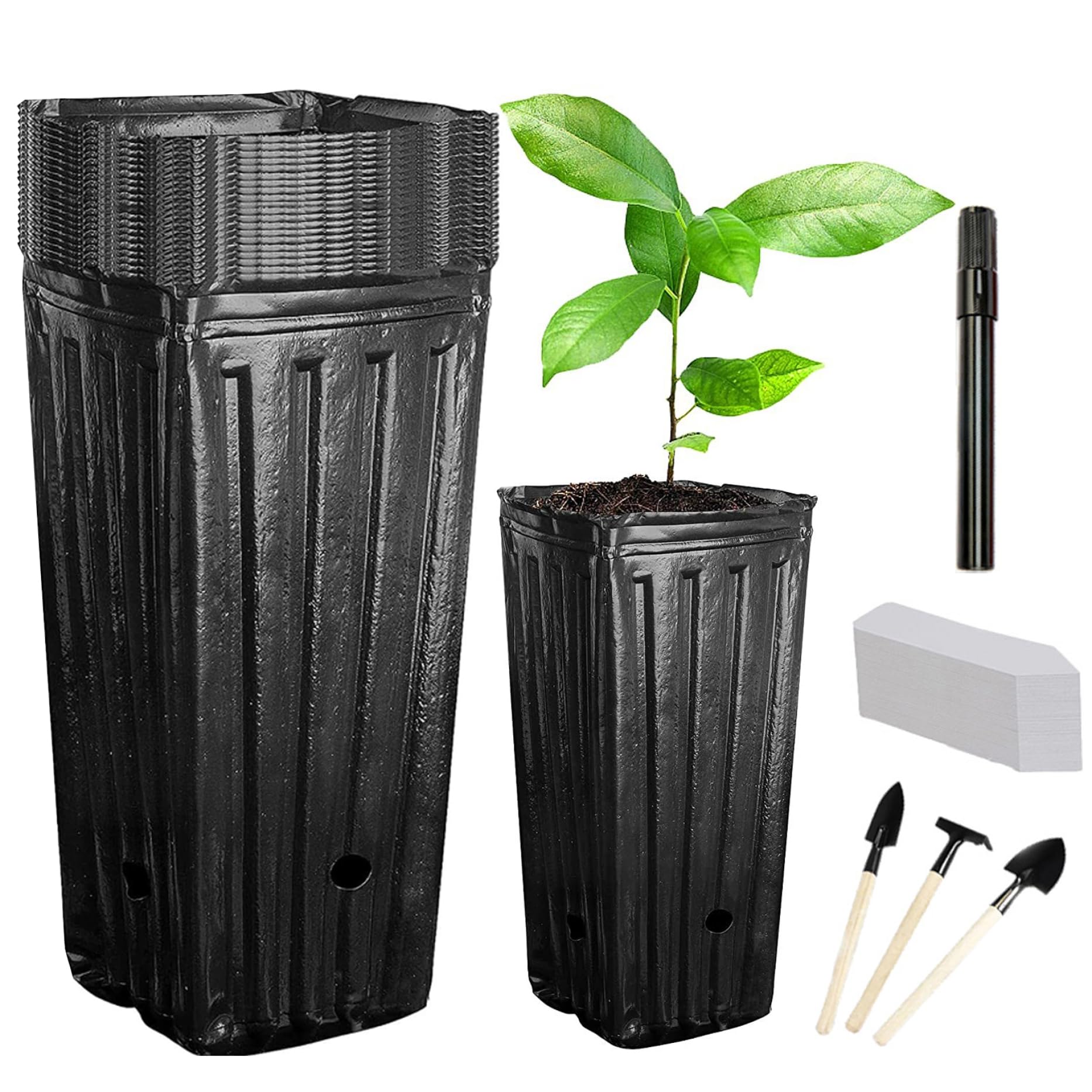 Fkngcp 74Pcs/Set Nursery Pots For Plants 20Pcs Plastic Seedling Pots 7.8 Inch Tall Seed Starter With Drainage Hole Including 20 Plant Tags, 3 Small Planting Tools And 1 Pen For Succulent Seedling Transplanting