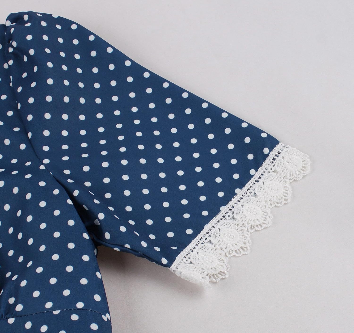 Wellwits Women's Lace Trim V Neck Polka Dots Midi Elegant Vintage Dress - Image 4