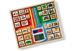 Melissa & Doug Deluxe Wooden Stamp and Coloring Set - Vehicles