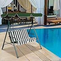 Vista 3 de Tangkula Columpio de porche para 2 personas, columpio al aire libre con cojines extraíbles, estructura de acero sólido, columpio de patio con toldo