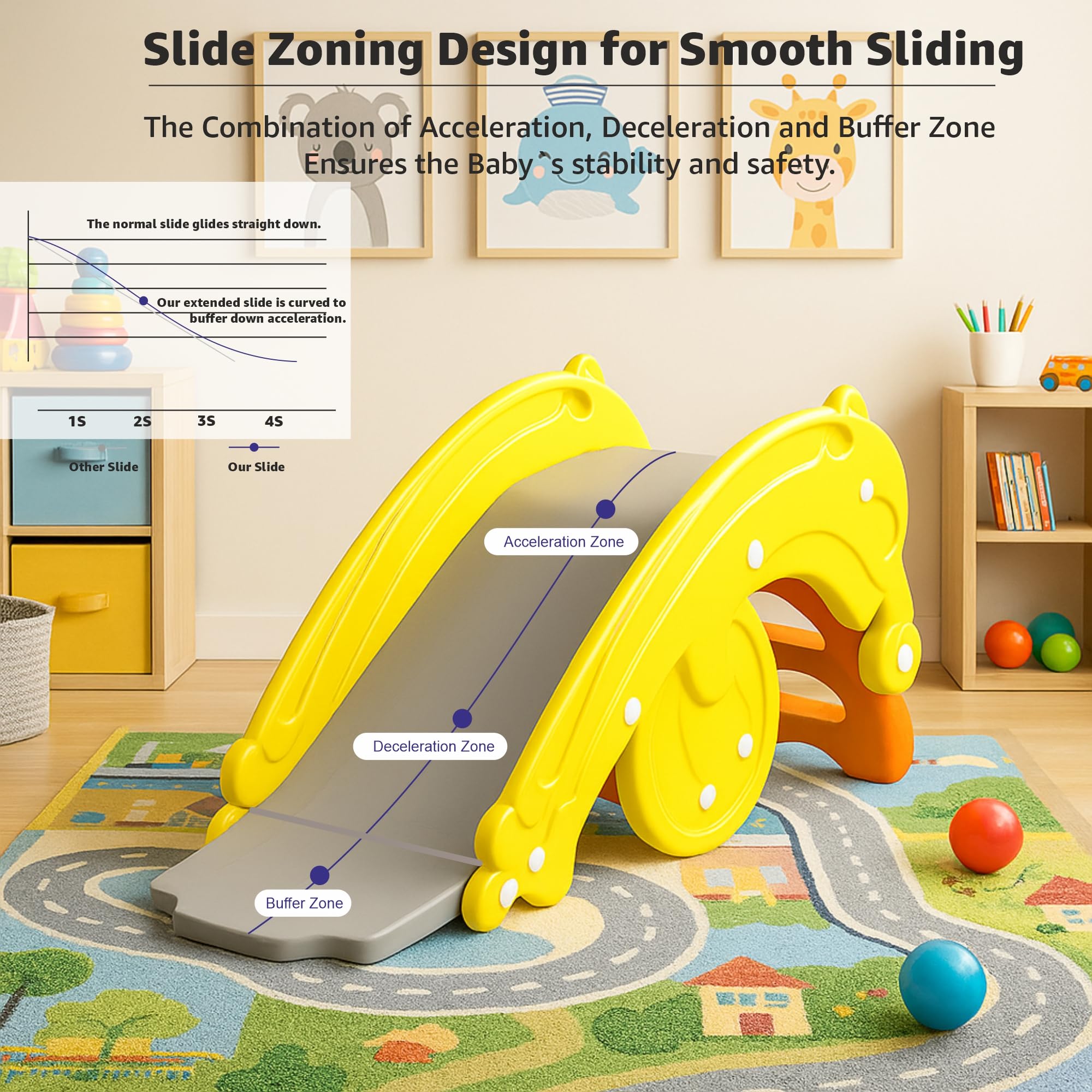 Amazon Brand - Jam & Honey 3 in 1 Frog Foldable Slide, Baby Slide with Rocker & Basketball | with Ball | Foldable Freestanding Indoor & Outdoor Slides| Rideon & Rocker, Multicolor, 18+ Months - Image 6 thumbnail
