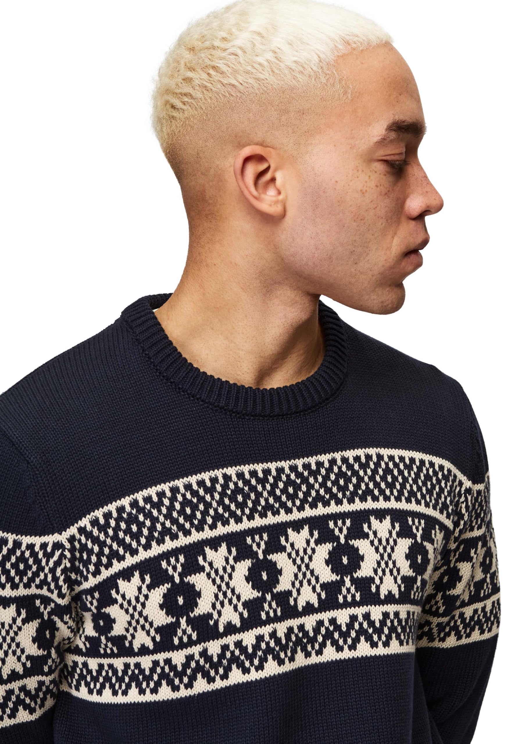 Honesty Rules Norweger Pullover Herren, bequemer Strickpullover im Regular Fit für Männer, Crew Neck aus 100% Bio-Baumwolle, Langarm-Strick mit Rundhalsausschnitt