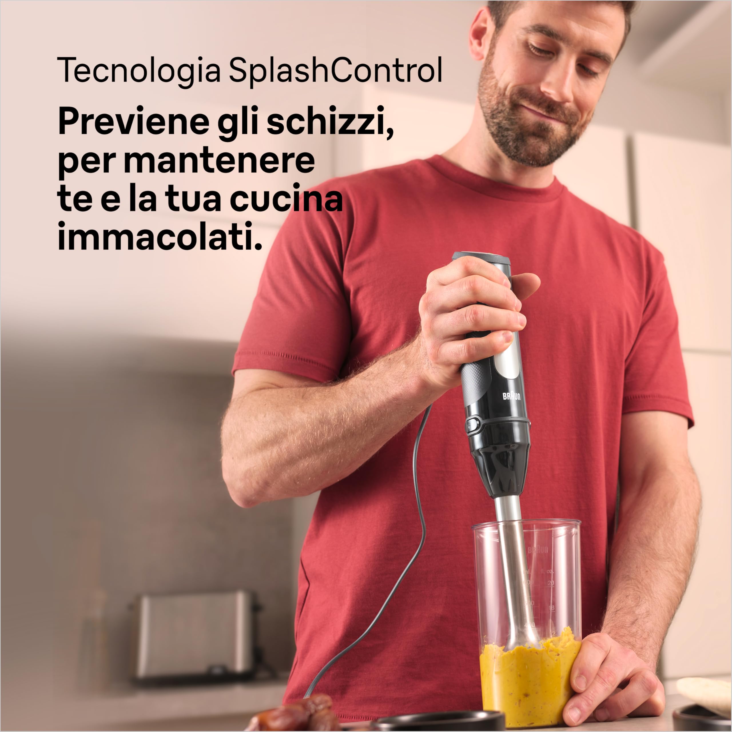 Braun Multiquick5 Pro MQ55236M, MINIPIMER CON 5 ANNI DI ASSISTENZA, Frullatore ad immersione, 25 velocità di lavorazione, Antischizzo, 1000W, 3 accessori, nero