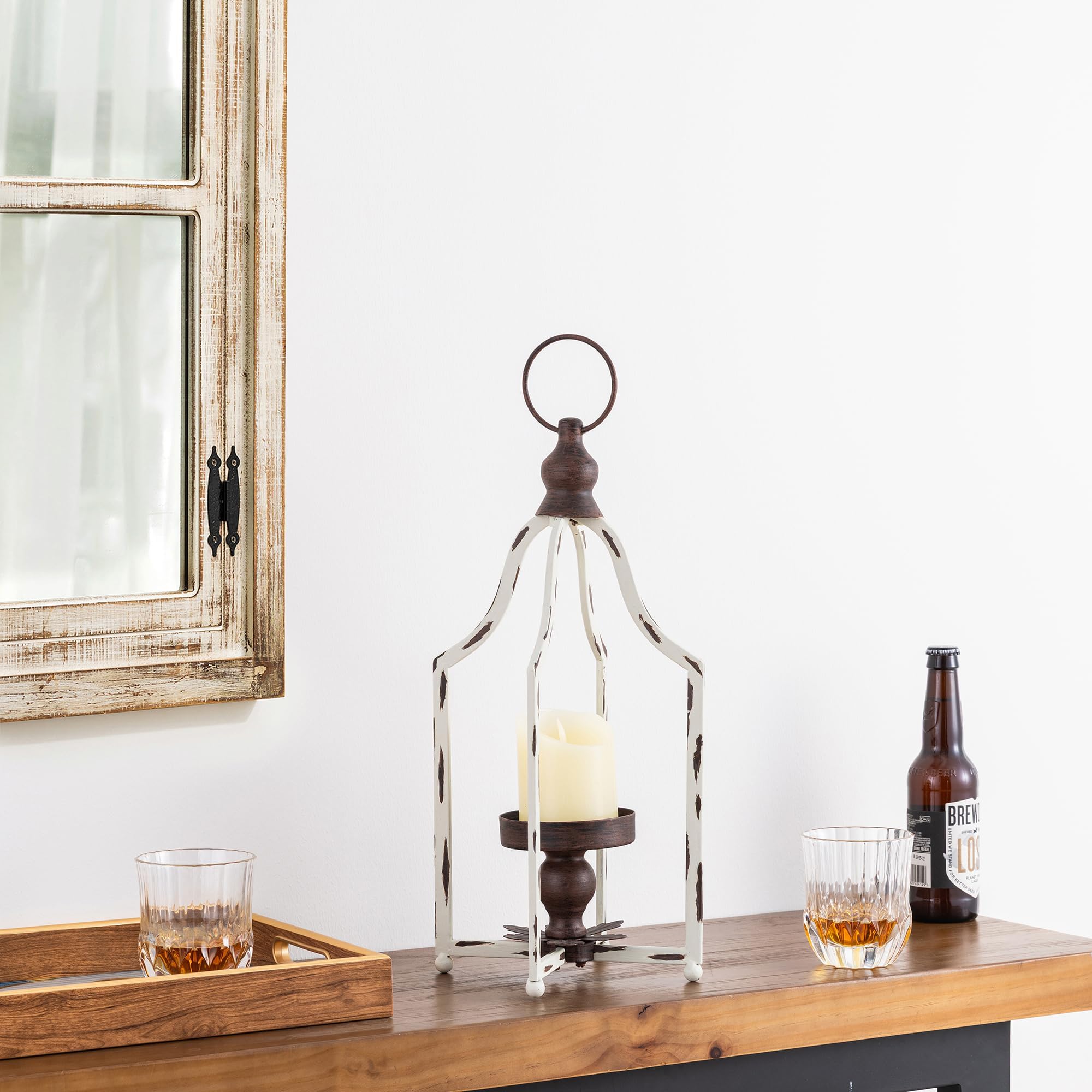 16.5" H Lanterns Decorative Indoor Outdoor, Vintage Metal Lantern,Farmhouse Hanging Candle Holder for Living Room Mantel Patio Porch Garden Wedding & Holiday Decor