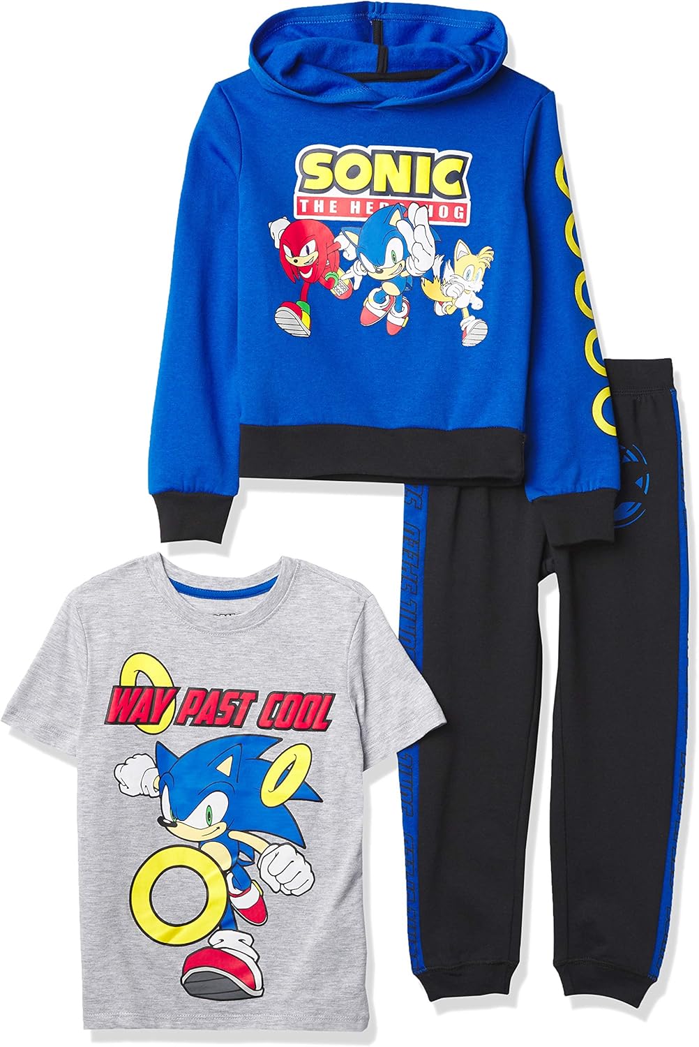 (Size:18/20) SEGA boys Sonic the Hedgehog Graphic Hoodie, T-shirt, & Jogger Sweatpant, 3-piece Athleisure Outfit Bundle Set - Boys 4-20 4-5 Royal/Black/H.grey