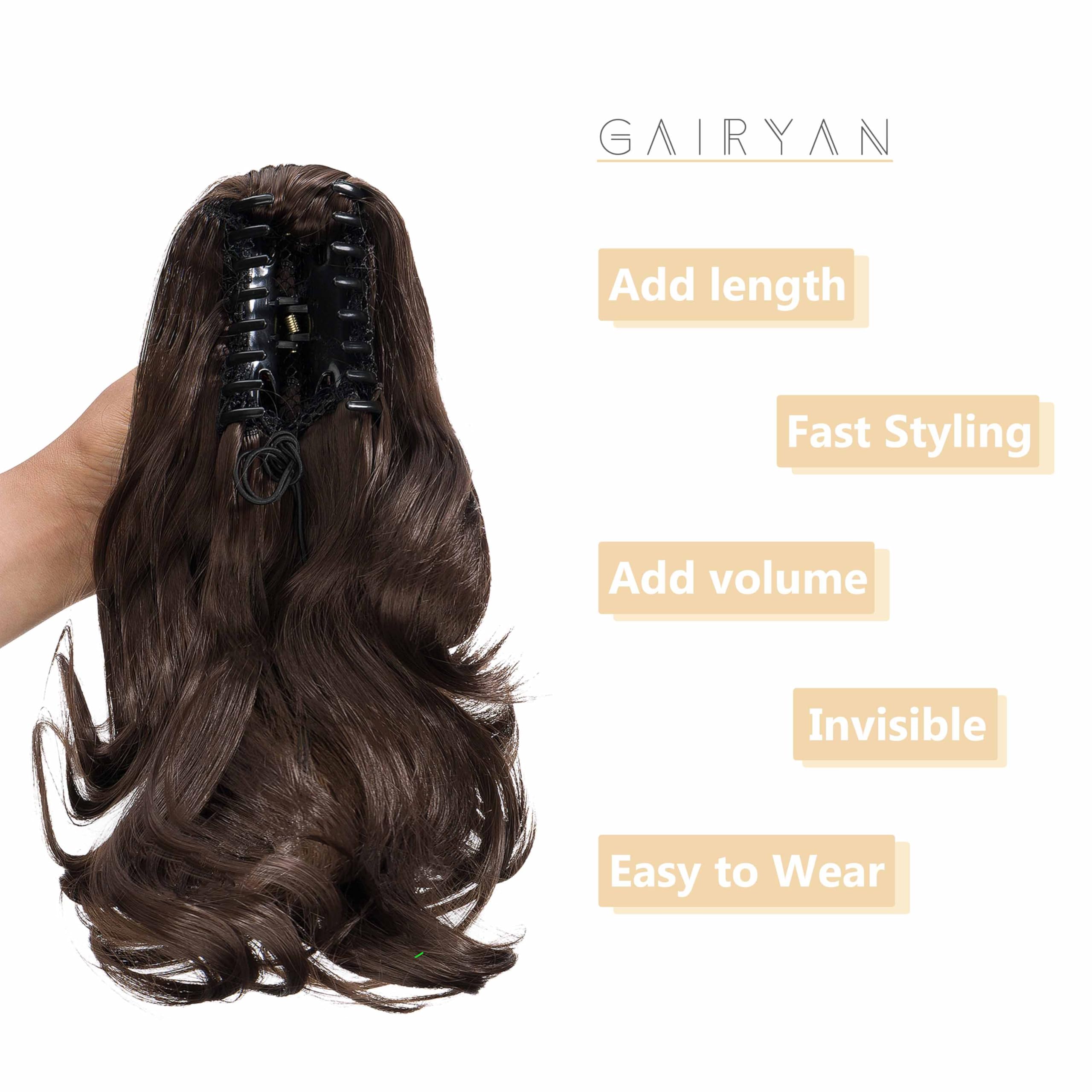 Gairyan 10" Clip in Ponytail Hair Extensions Curly Ponytail Extension Claw on Pony tails Wavy Synthetic Hairpieces for Women Real Natural Short Wave Ash Brown - Image 4