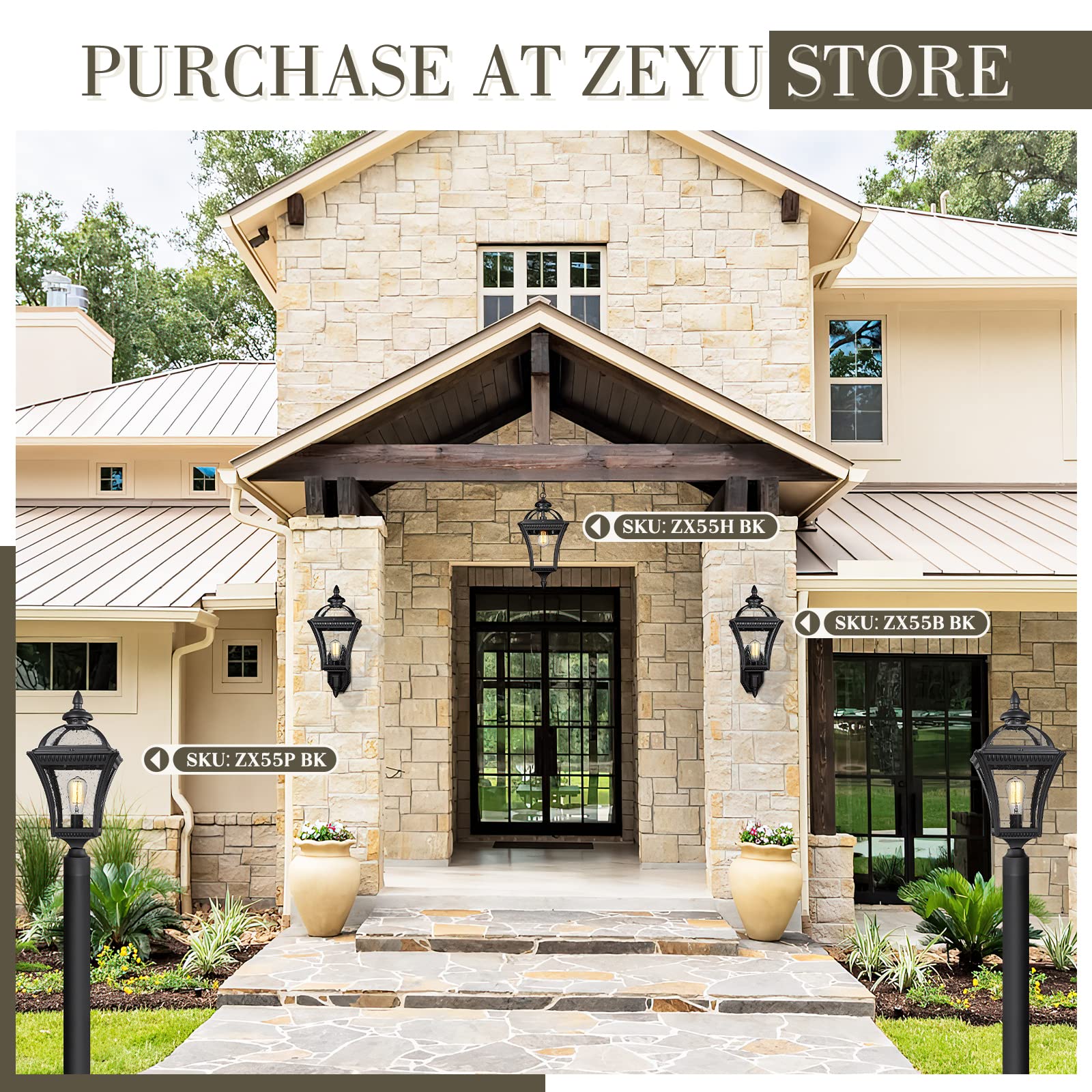 zeyu 21-Inch Farmhouse Outdoor Pendant Light for Porch, Modern